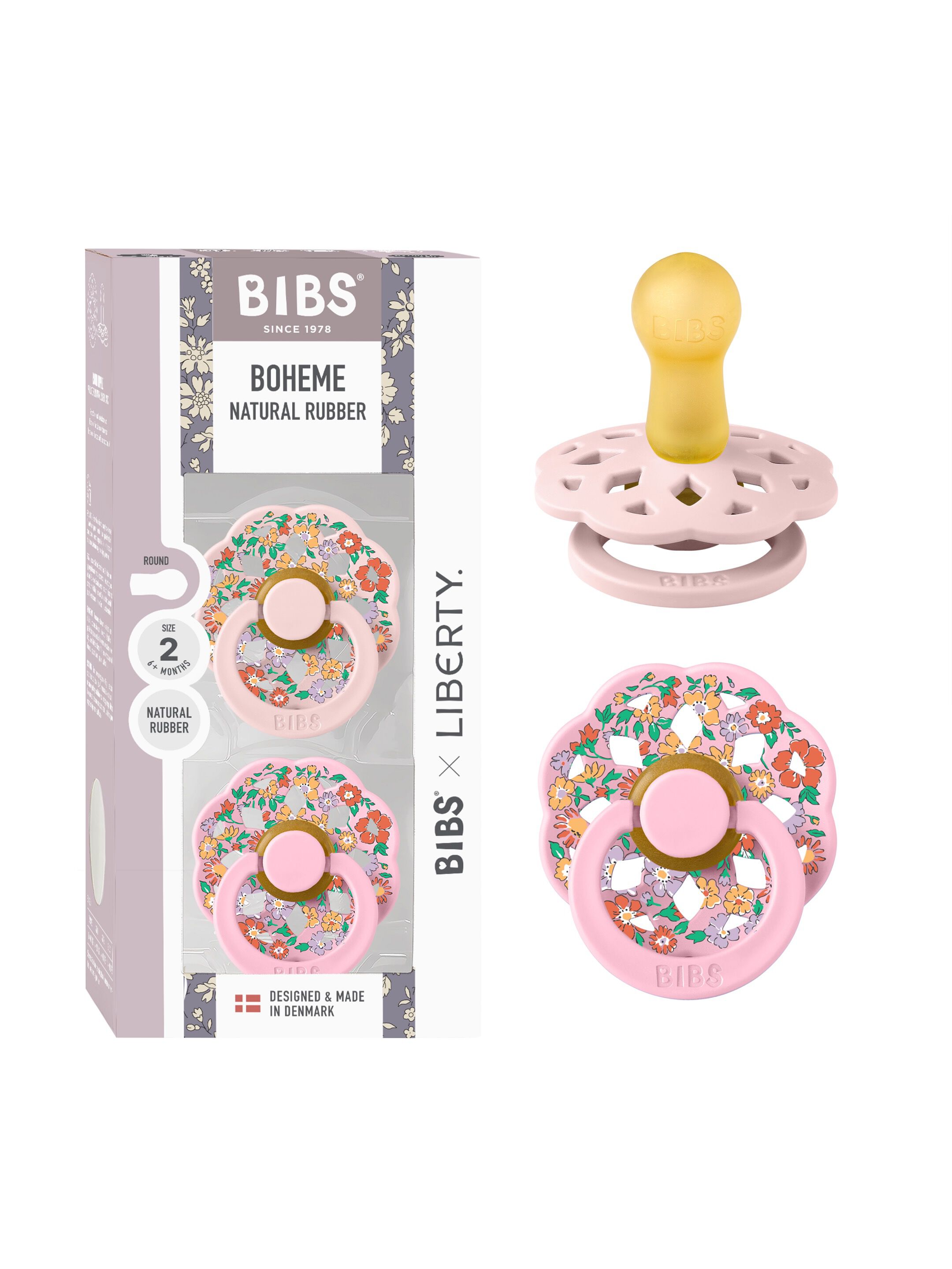 BIBS X Liberty Pacifier Boheme 2 Pack Oscar Meadow Latex Size 2 Blossom Mix image number 1