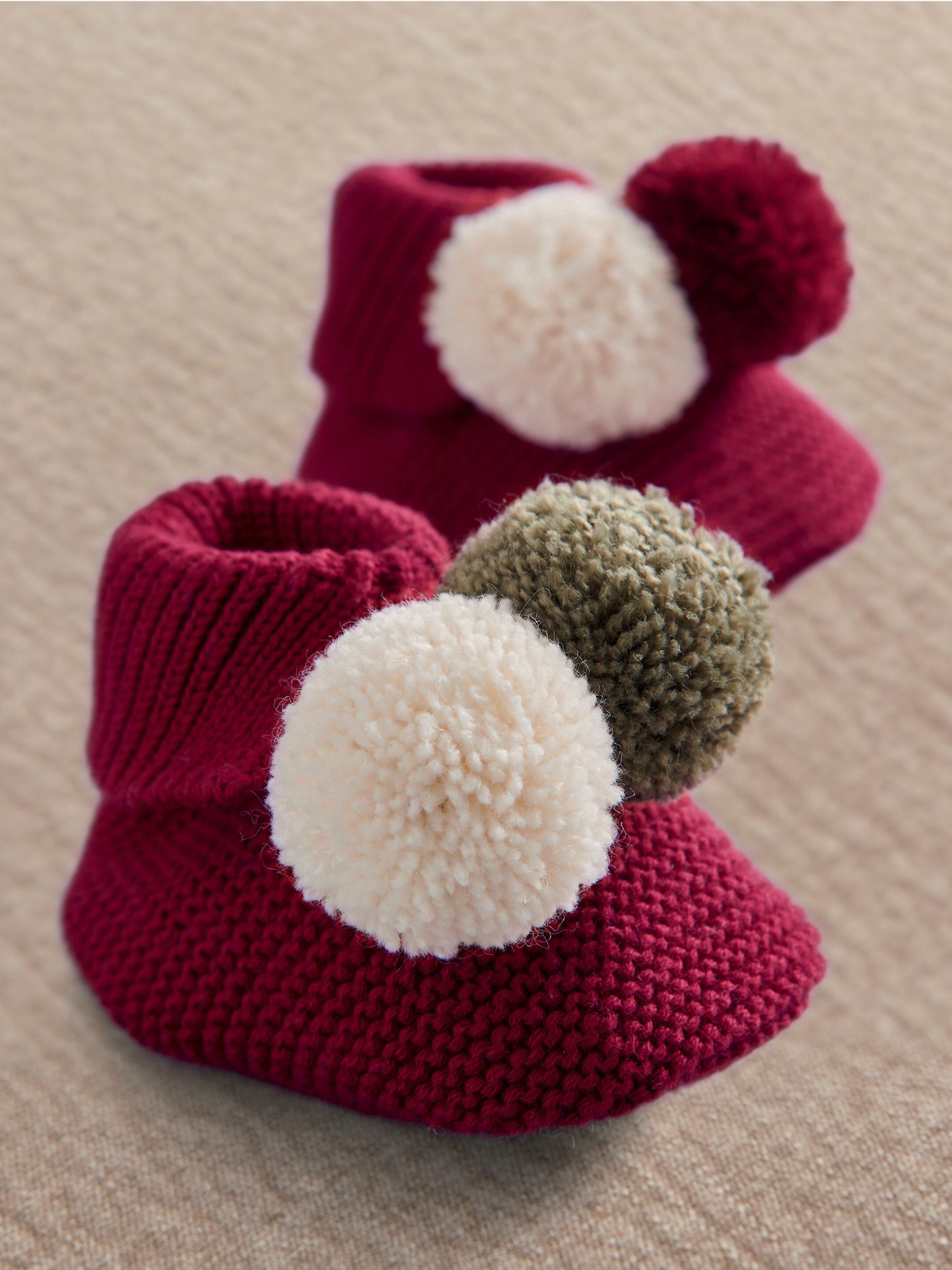Knitted Pom Pom Booties image number 3
