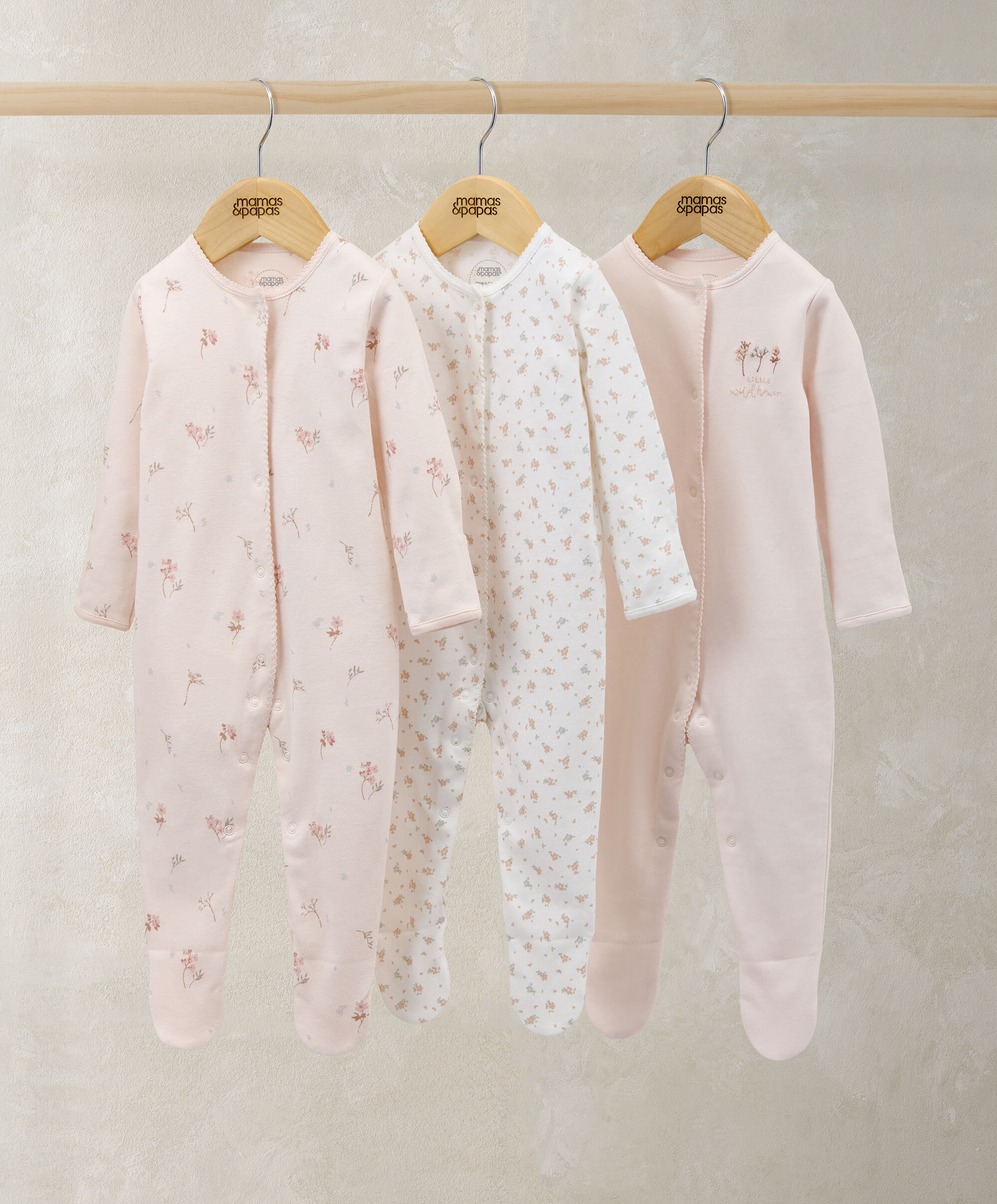 Peter Pan Collar Sleepsuits (Pack of 3) - Wildflower & Floral Prints image number 1