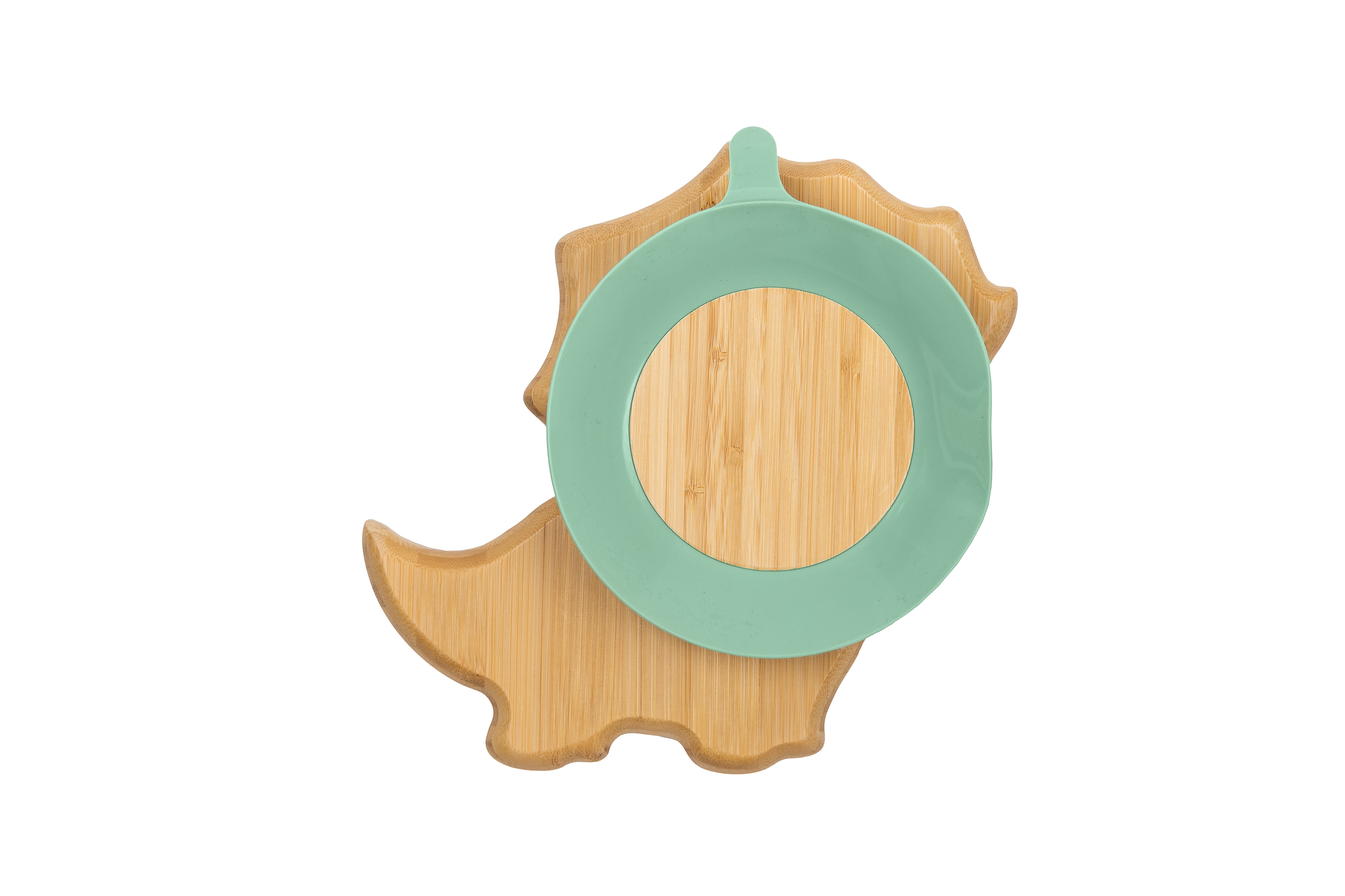 Citron Organic Bamboo Plate Suction + Spoon Dino Pastel Green image number 2
