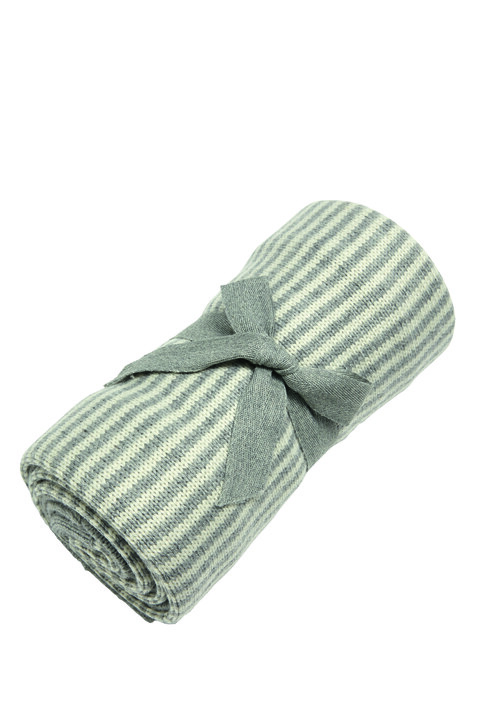 Knitted Blanket - Grey & White Stripe image number 2