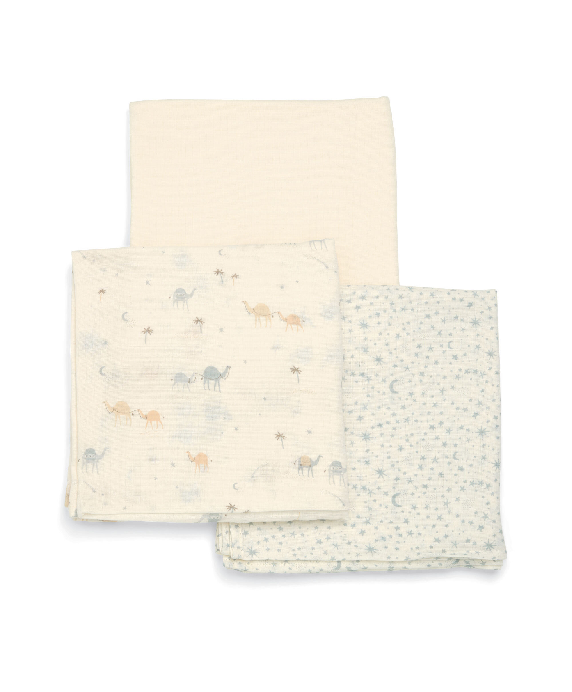Large Muslin Squares ( 3 pack) - Camel Blue image number 1