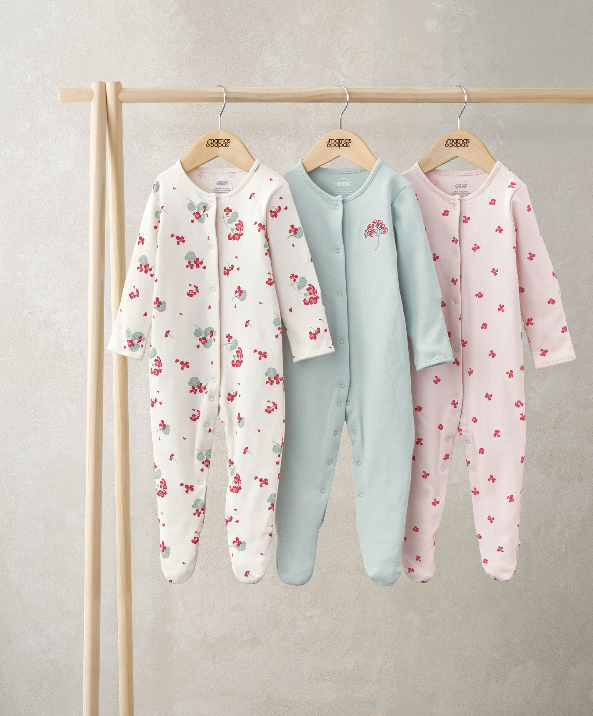 3 Pack Geranium Sleepsuits image number 1