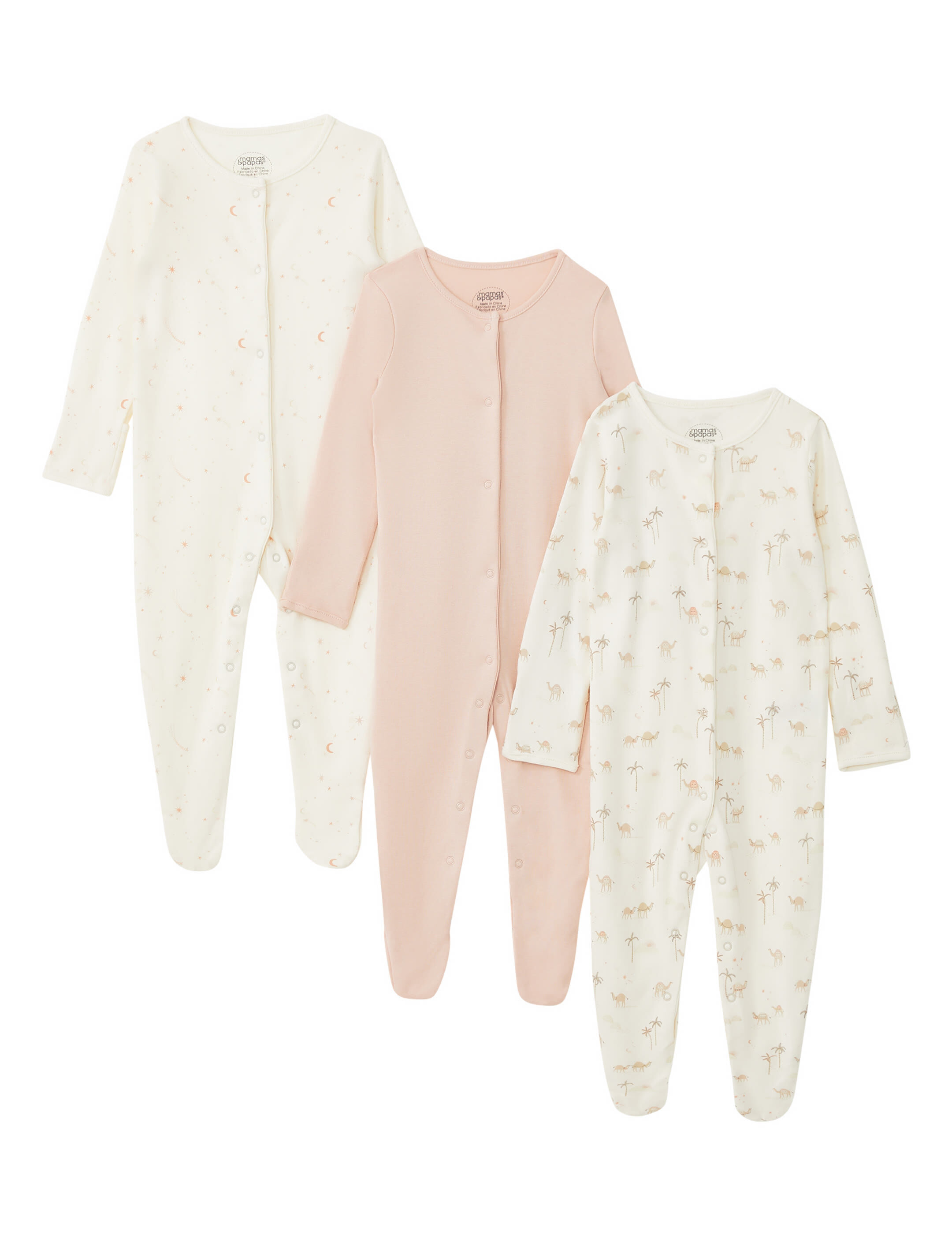 3 Pack Desert Sleepsuits Pink image number 1