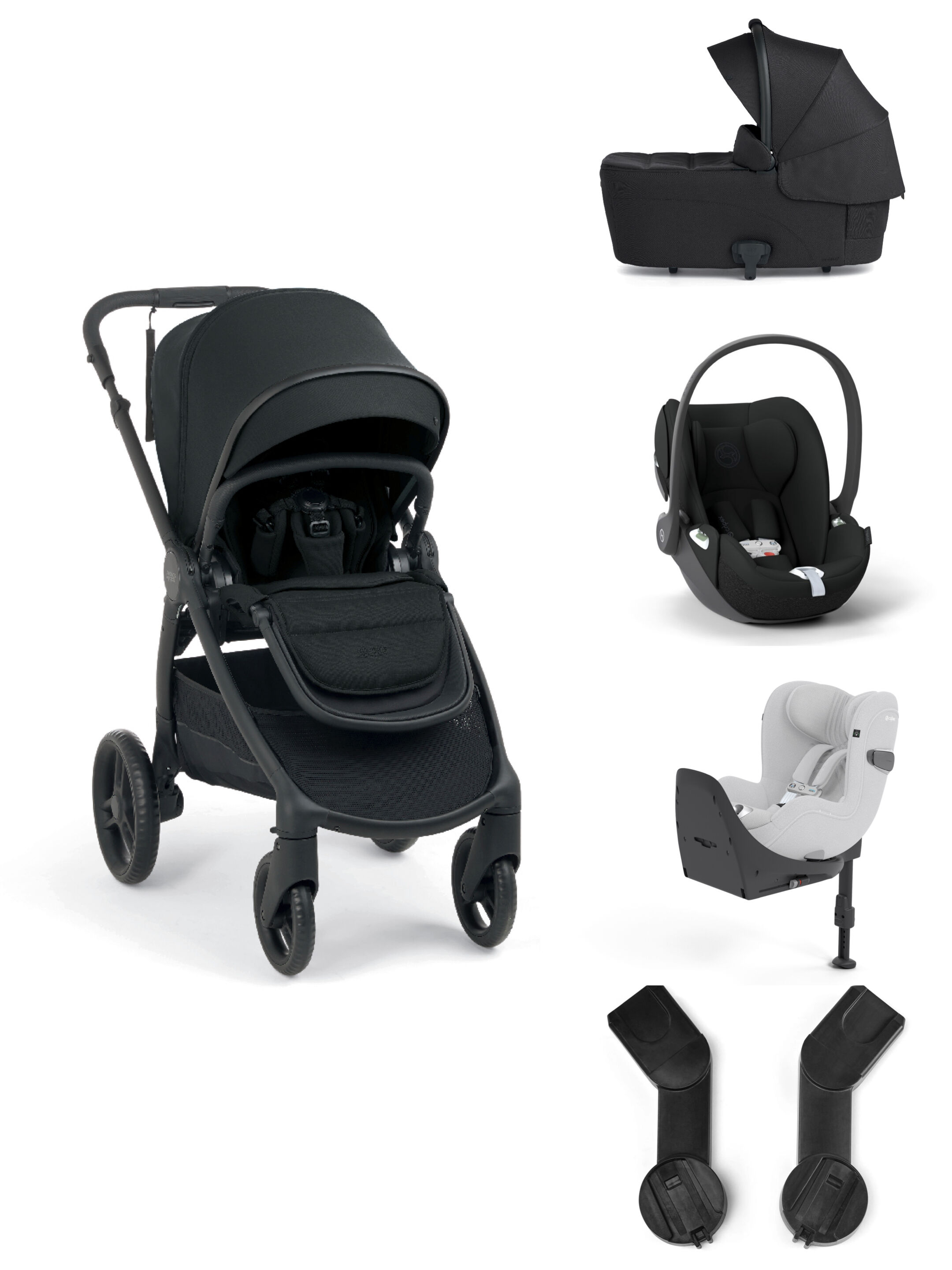 Ocarro 2 Pushchair and Carrycot Bundle with Cybex Cloud T i-Size Car Seat and Base (5Pieces) - Eclipse image number 1