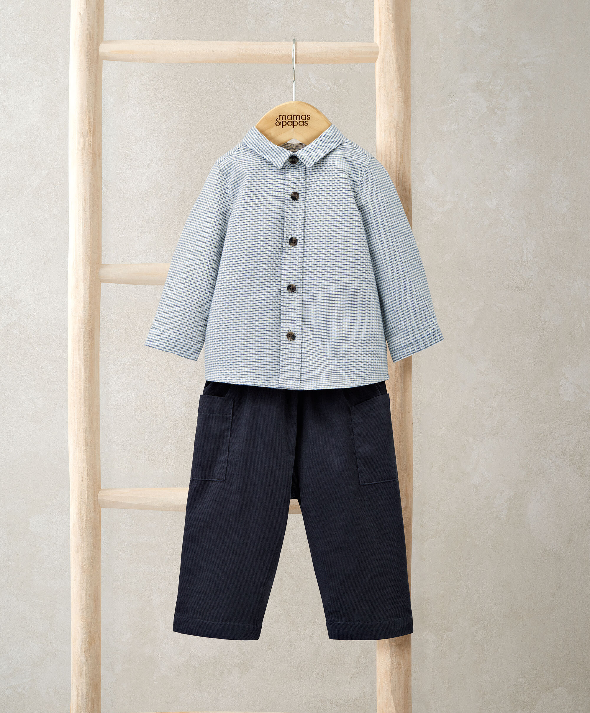 Check Shirt & Blue Cord Trousers Set (2 Pieces)