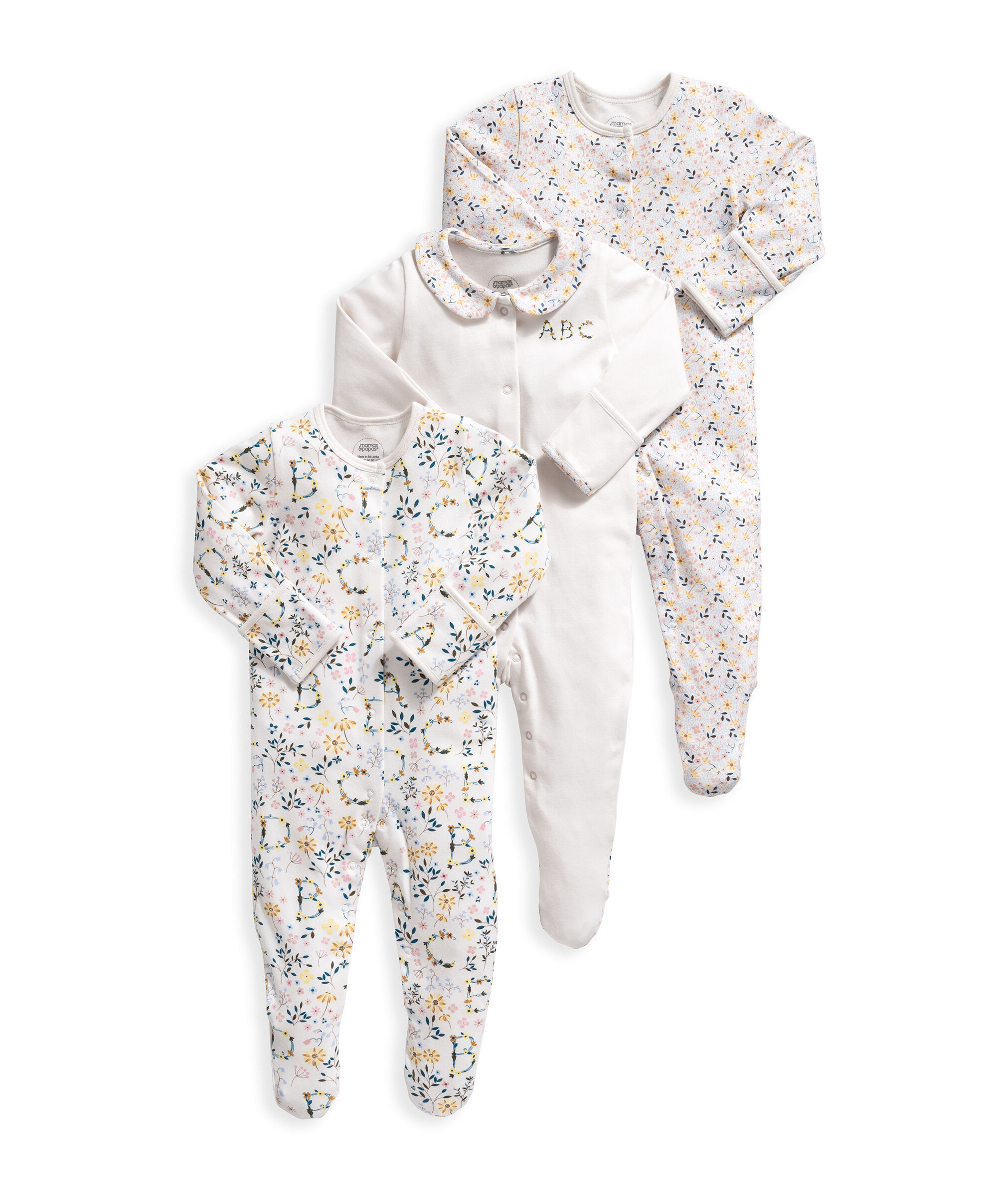 3 Pack Alphabet Sleepsuits image number 1