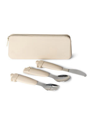 Citron Silicone Cutlery Set with Pouch Beige