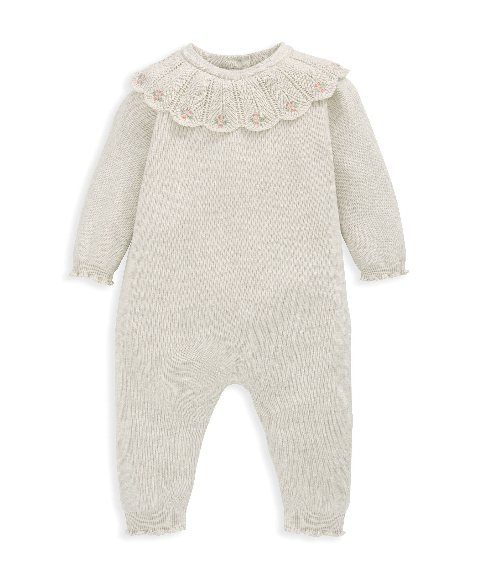 Knitted Scallop Collar Romper - Oatmeal image number 2