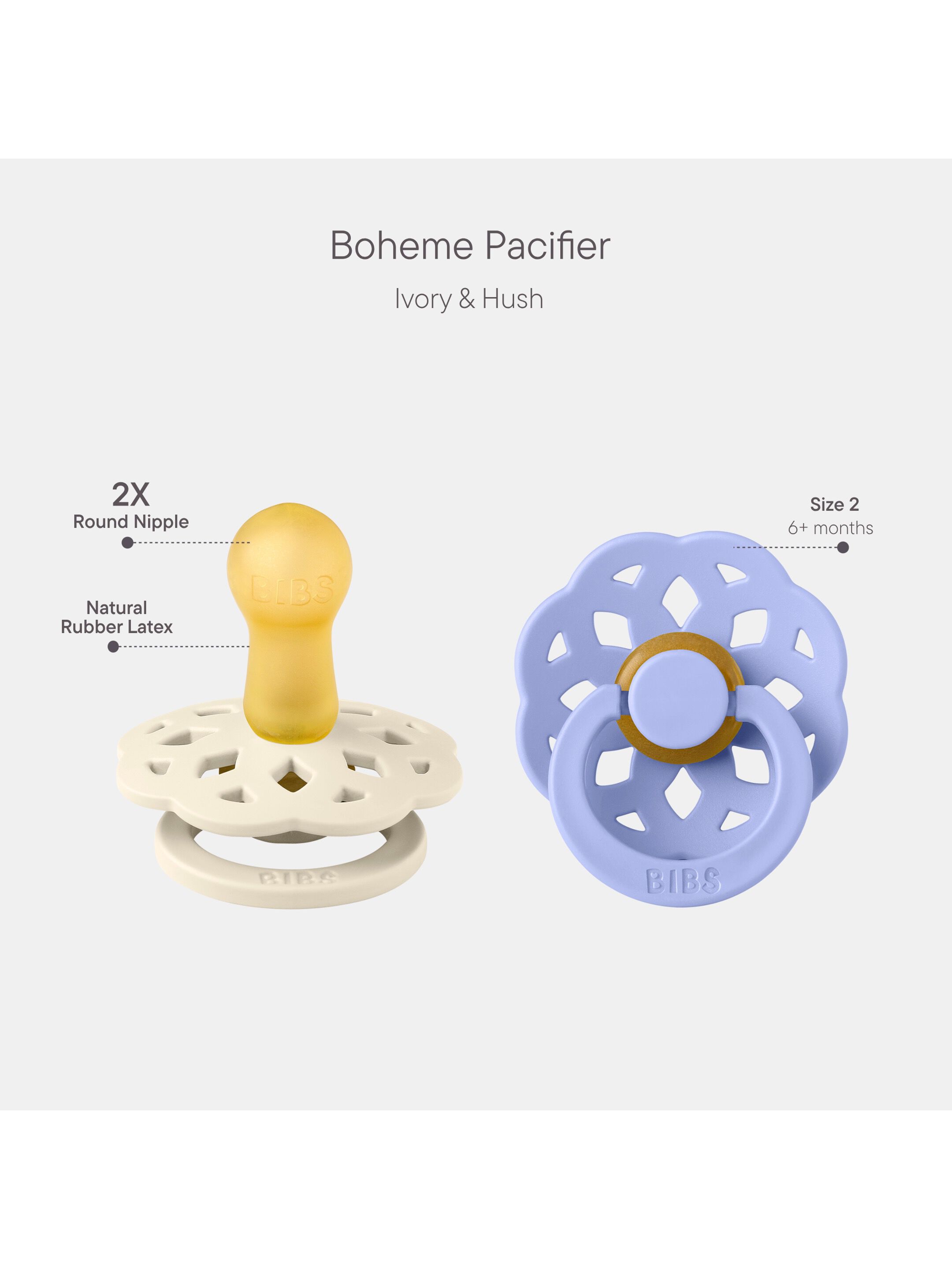 BIBS Pacifier Boheme 2 PACK Latex Size 2 Ivory/Hush image number 2