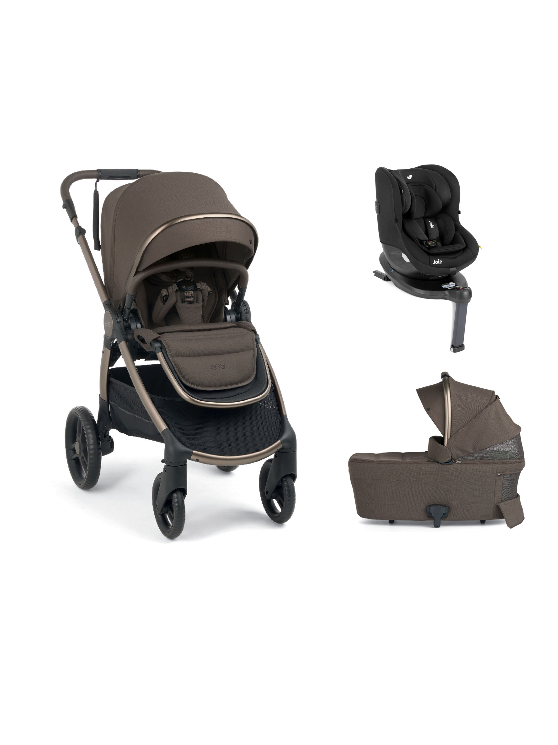 Ocarro 2 Pushchair and Carrycot Bundle with Joie i-Spin 360 Car Seat (3 Pieces) Shale  - Crema