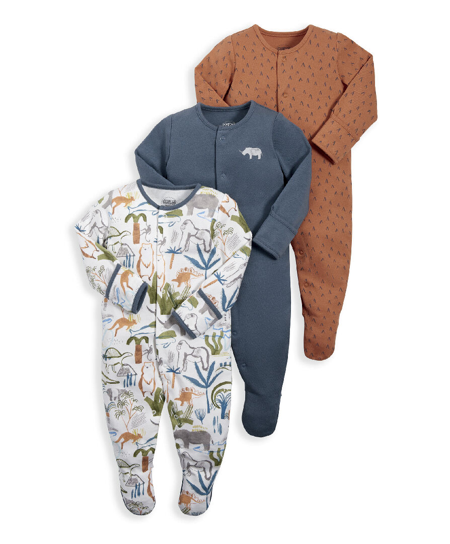 Safari Dinosaur Sleepsuits - Set of 3 image number 1