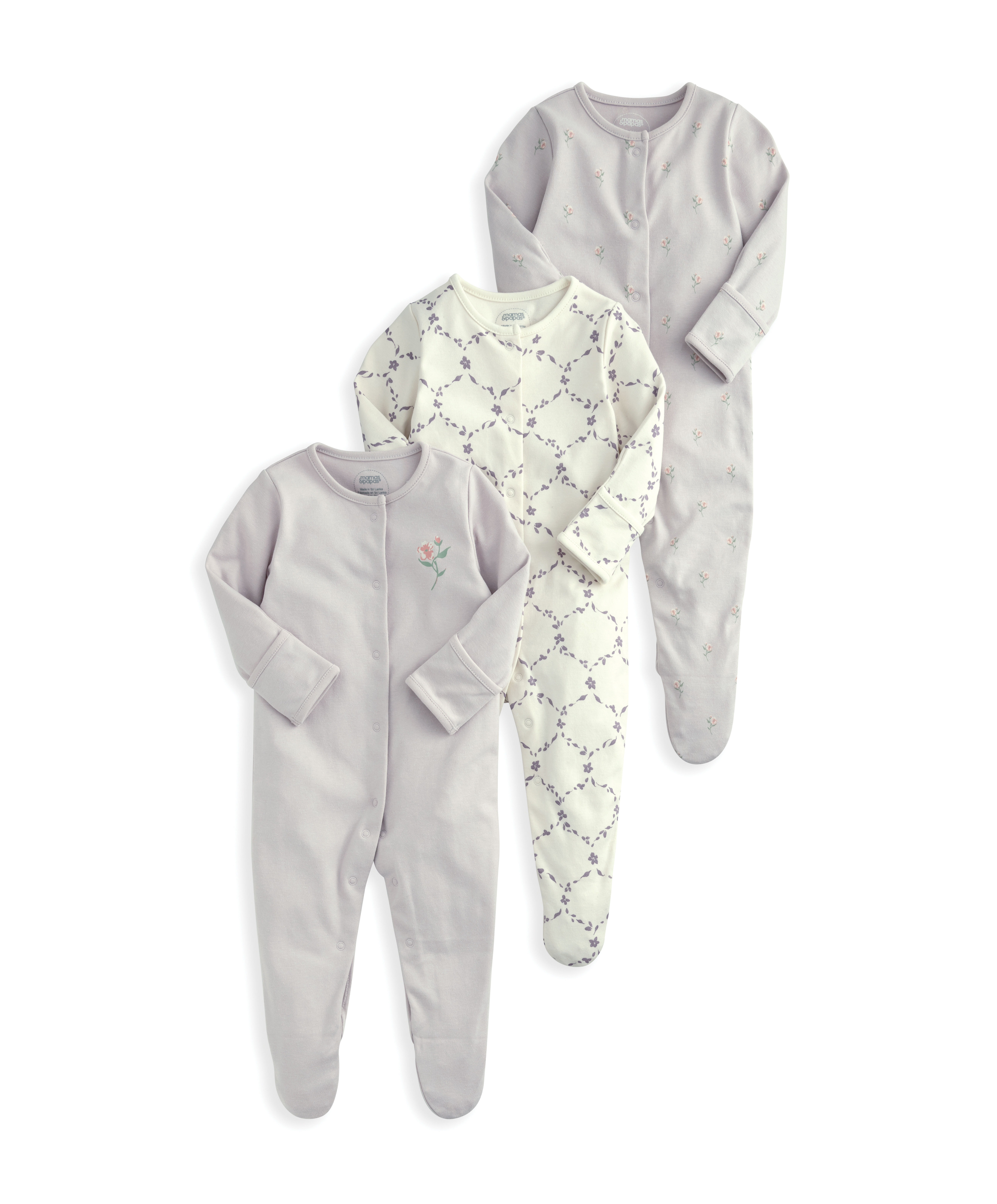 3 Pack Trellis Print Sleepsuits image number 2
