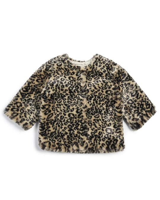 Faux Fur Leopard Print Coat image number 1