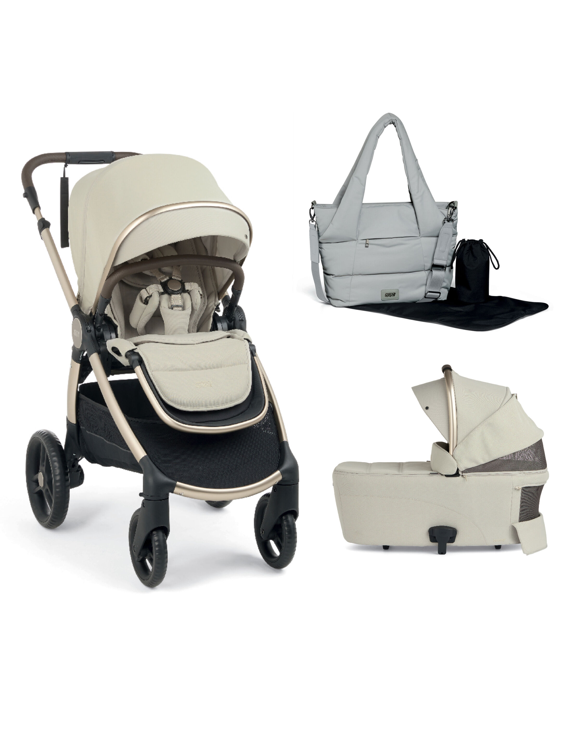 Ocarro 2 Pushchair and Carrycot Bundle with Totebag (3Pieces) - Shell image number 1