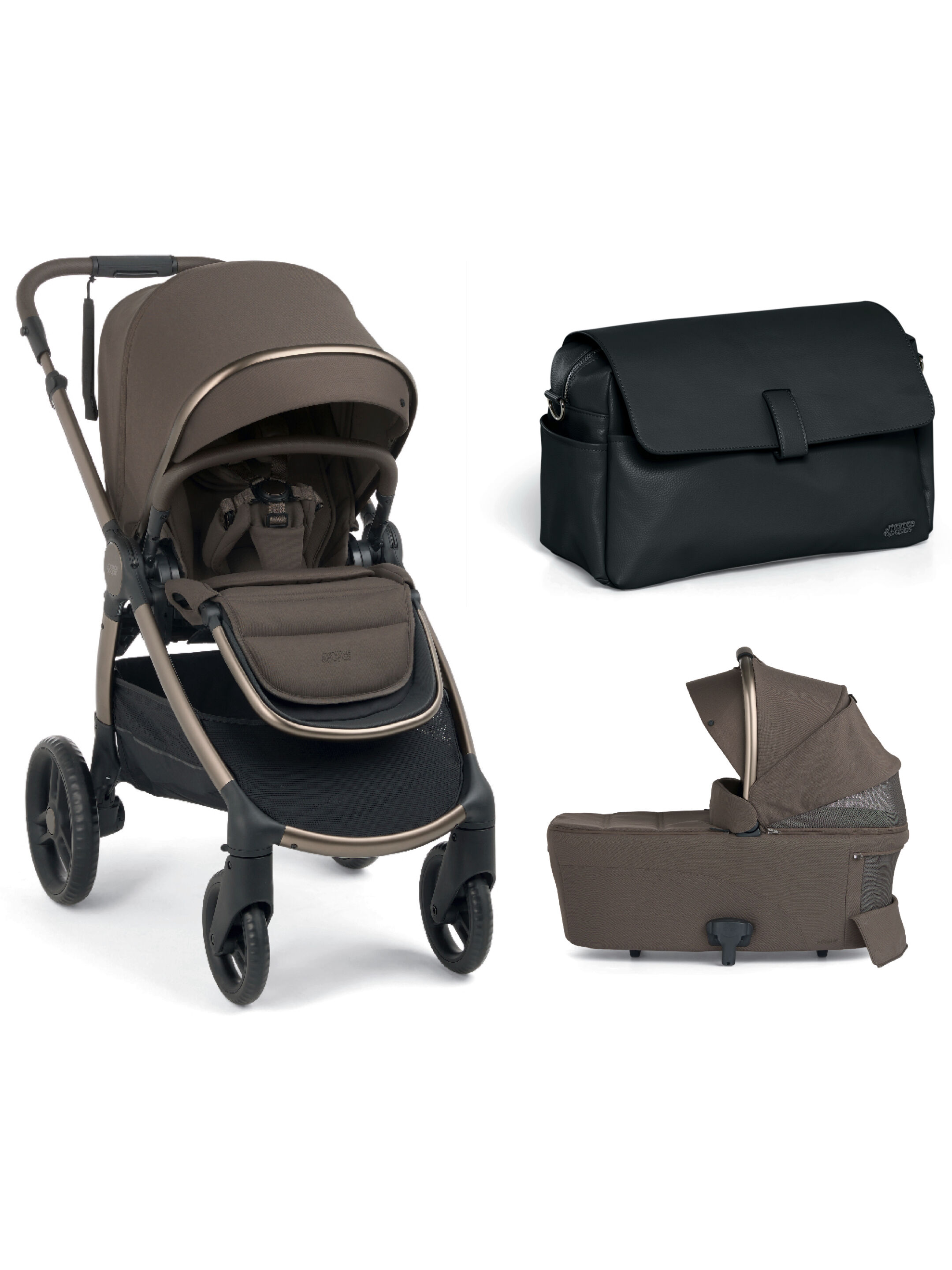 Ocarro 2 Pushchair and Carrycot Bundle with Stroller Organiser (3Pieces) - Crema image number 1