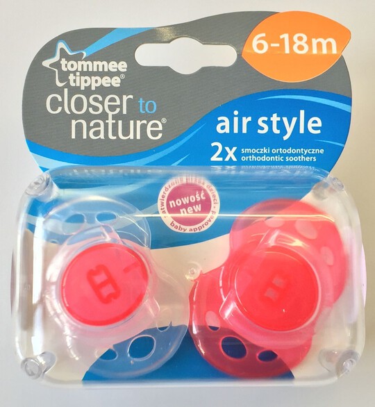 Tommee Tippee Closer to Nature Air Style Soothers 6-18 months (2 Pack) - Red image number 1