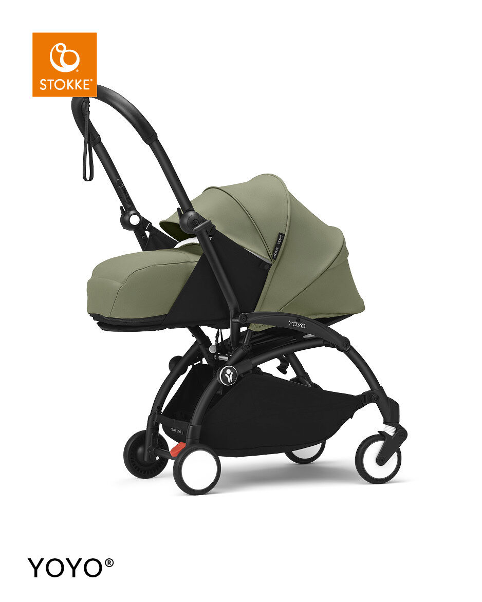 Stokke YOYO3 Black Frame with 0+ Newborn Pack - Olive & Cup Holder (3 Pieces) image number 1