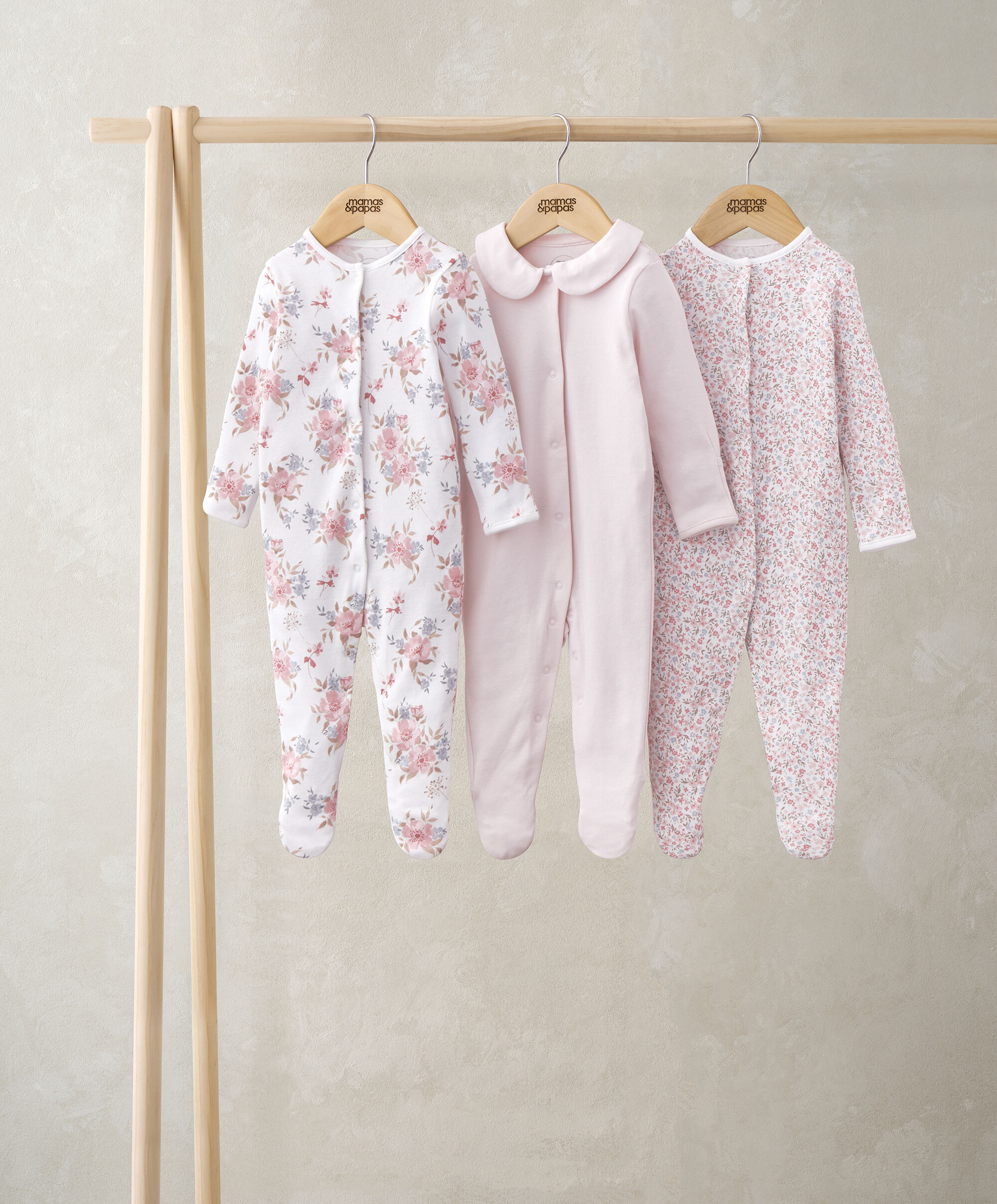 Watercolour Floral Sleepsuits (Set of 3) image number 1