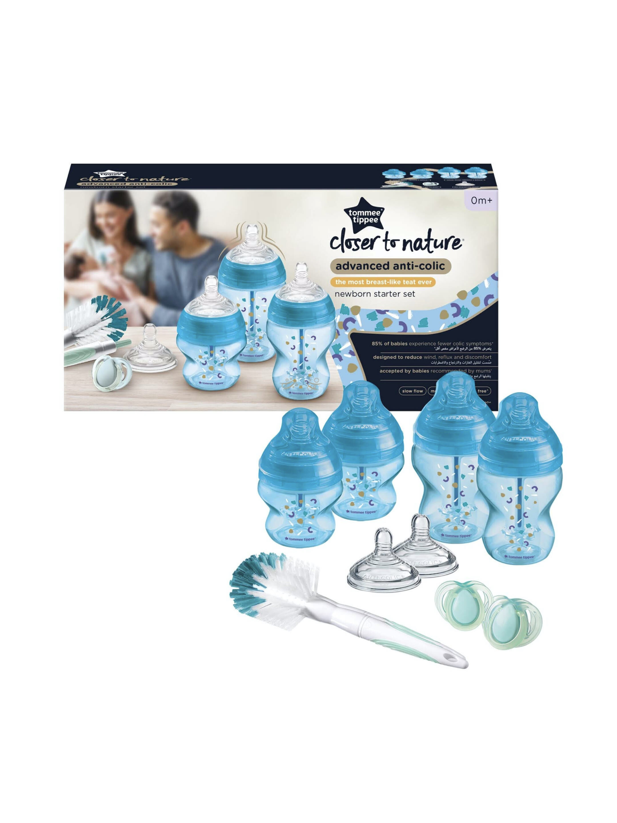 Tommee Tippee Advanced Anti-Colic Newborn Baby Bottle Starter Kit, Slow-Flow Teats, Blue image number 1