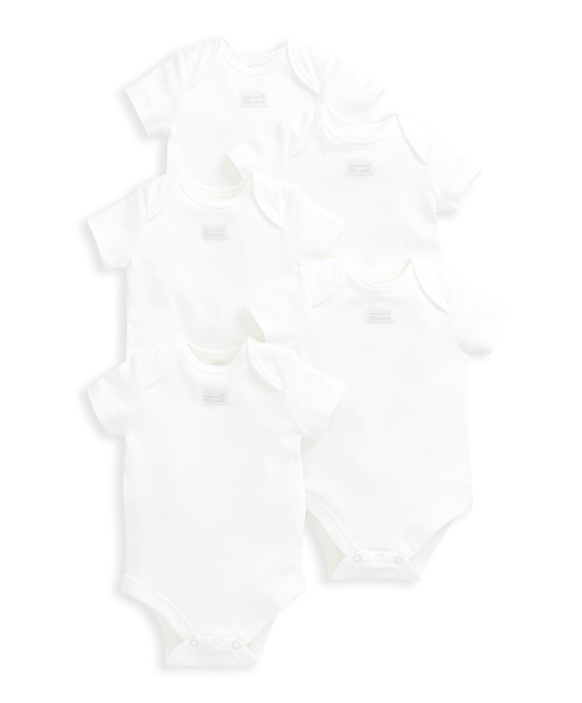 5 pack White Organic Short-sleeved Bodysuits image number 2