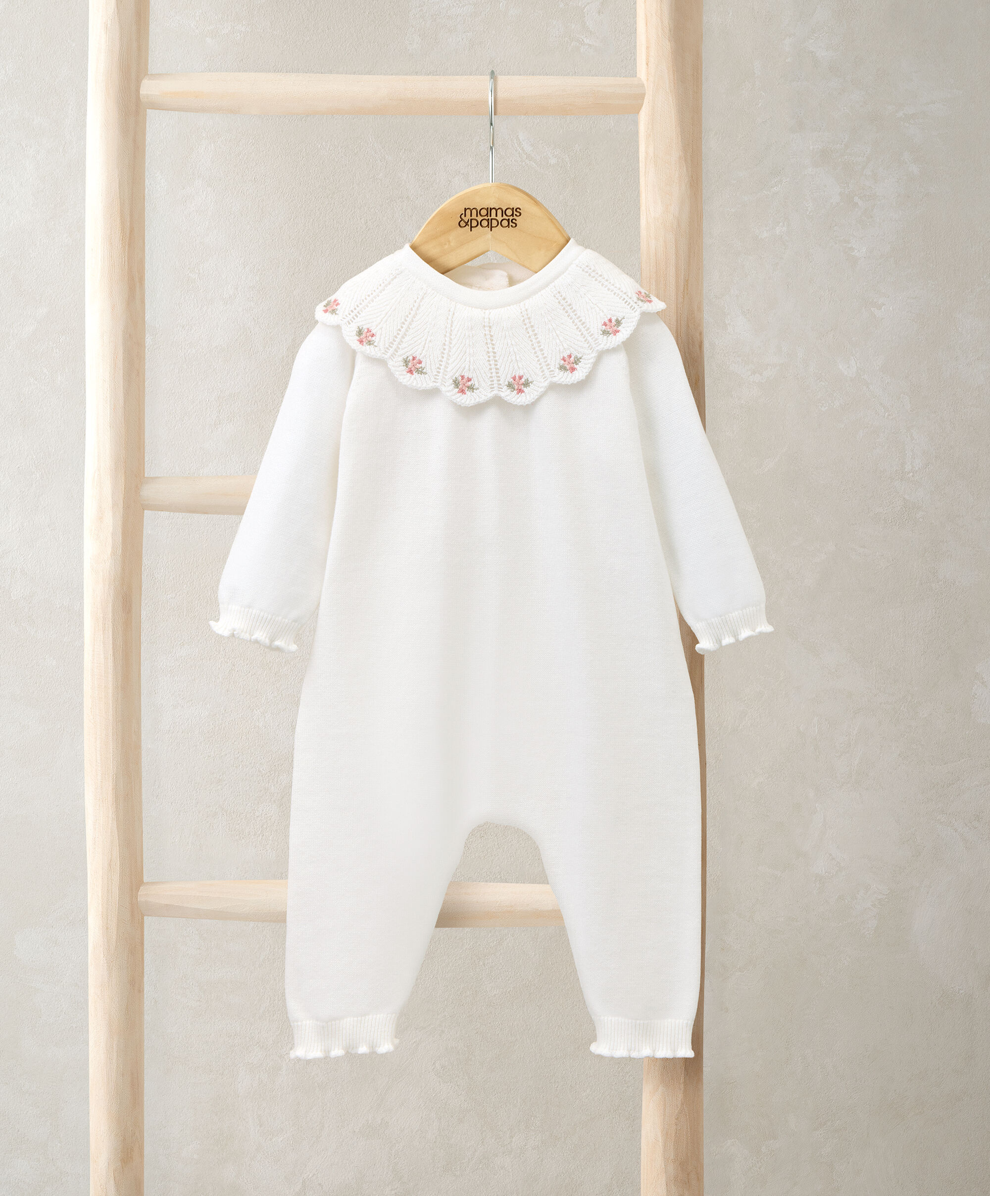 Knit Collar Emb Romper