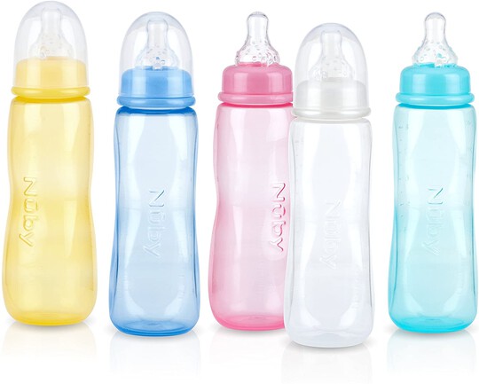 Buy Nuby Pastel feeding bottle with anti-colic nipple ,240 ml