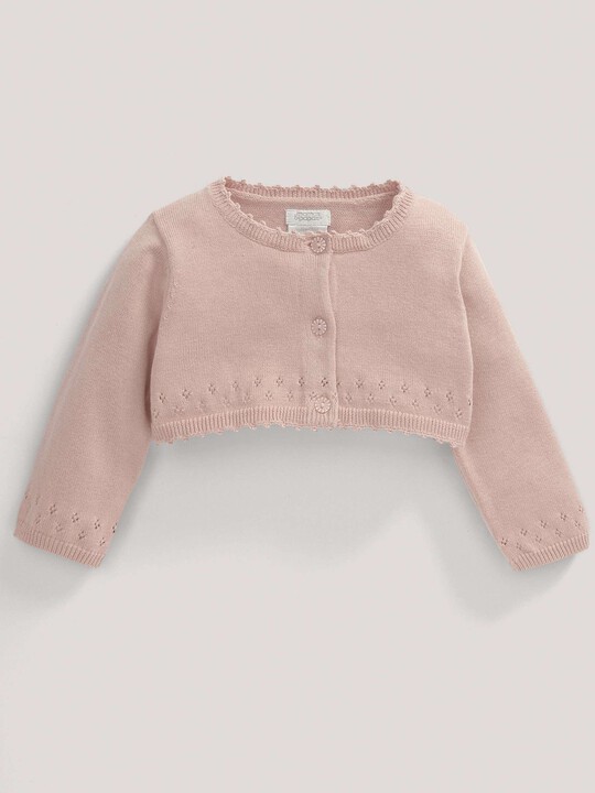 Pointelle Detail Knit Cropped Cardigan Pink- 12-18 months image number 2