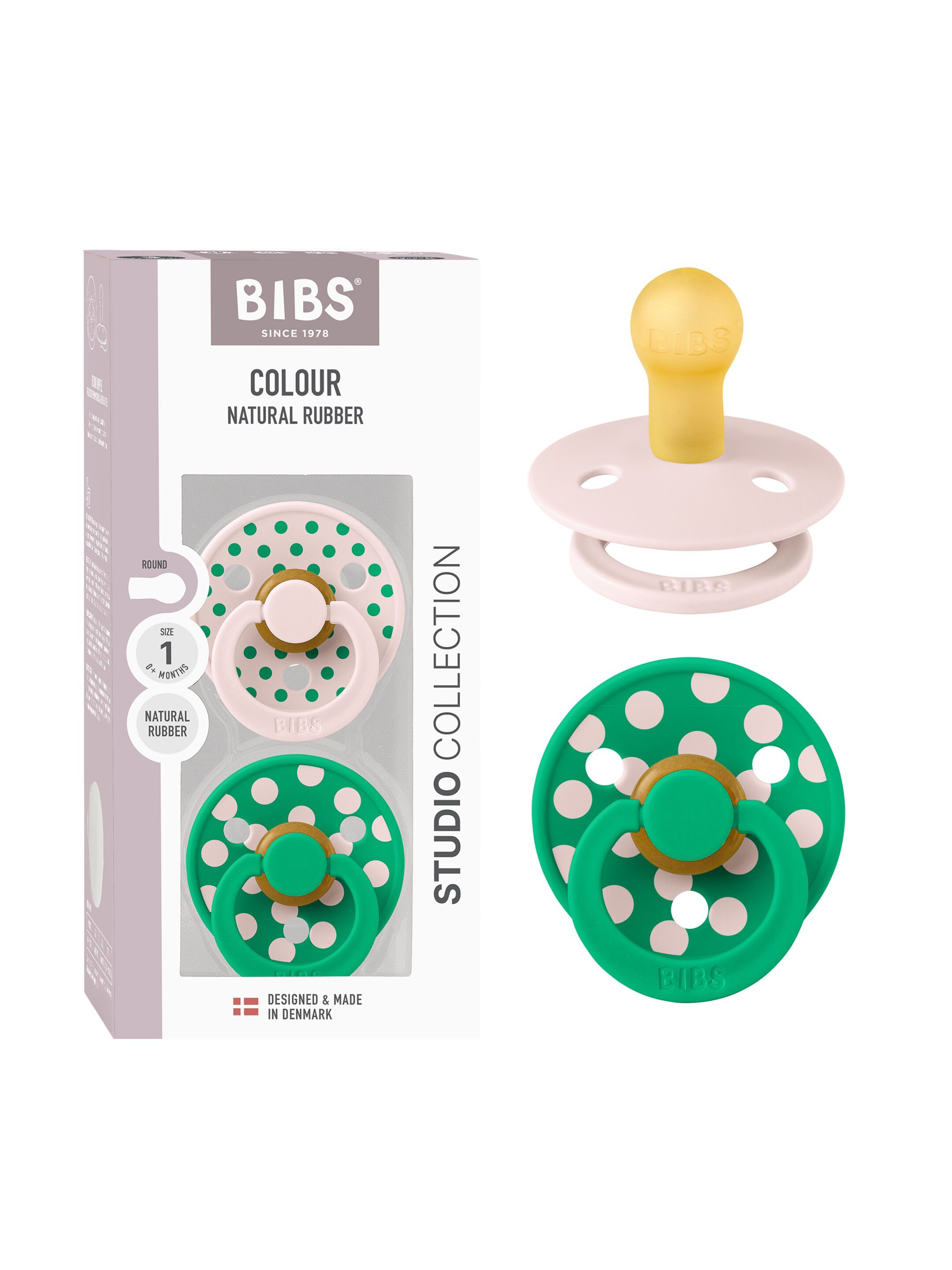 BIBS Pacifier Studio Colour 2 Pack Polka Latex Size 1 Petal Cactus image number 1
