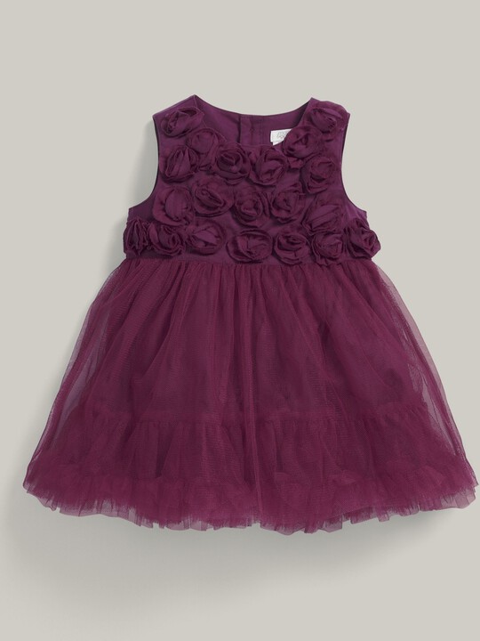 Rose Neckline Waterfall Tulle Dress Berry image number 1