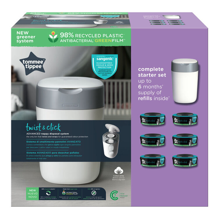 Tommee Tippee Twist and Click Advanced Nappy Disposal Sangenic + 6pcs Refill - White image number 2