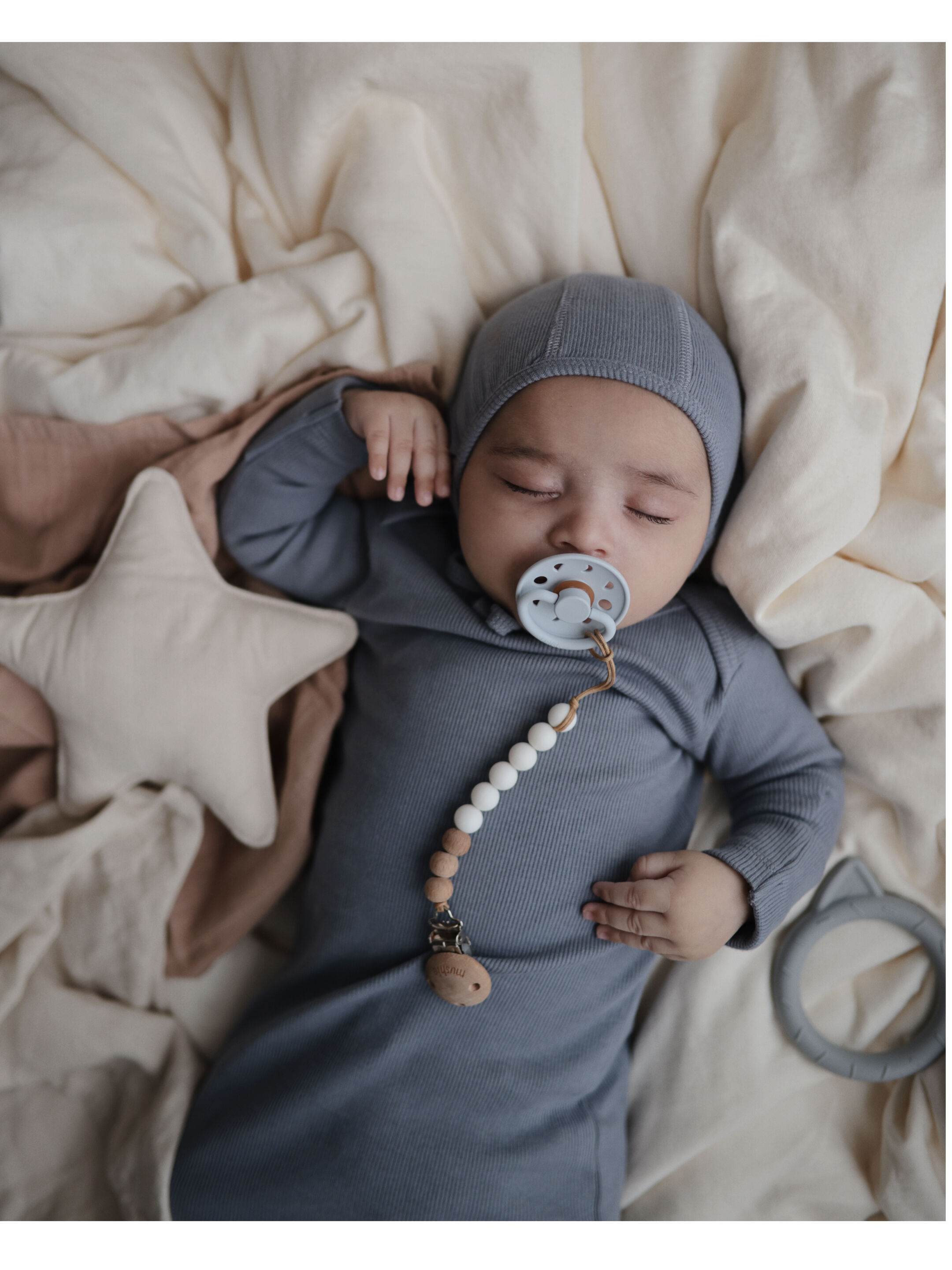 FRIGG Moon Phase Silicone Baby Pacifier 0-6M 2-Pack Stone Blue Night/Cream Night - Size 1 image number 7