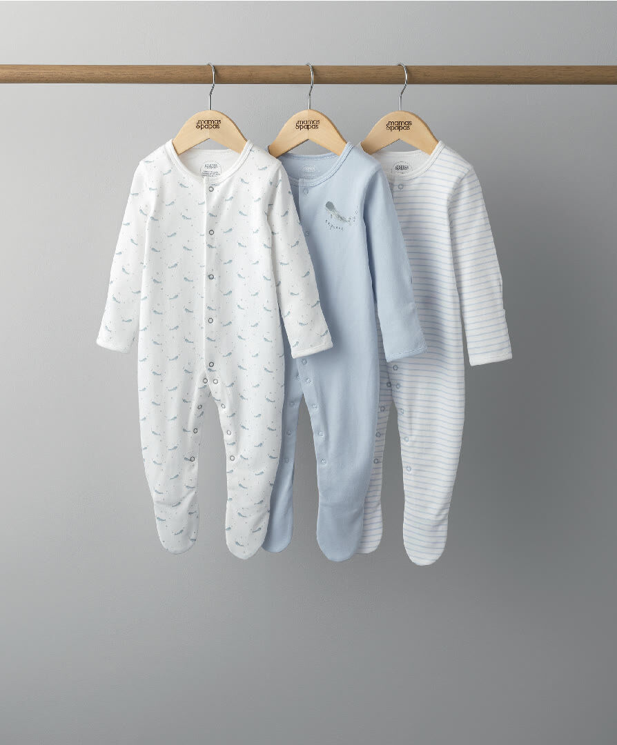 3 Pack Whales Sleepsuits image number 1