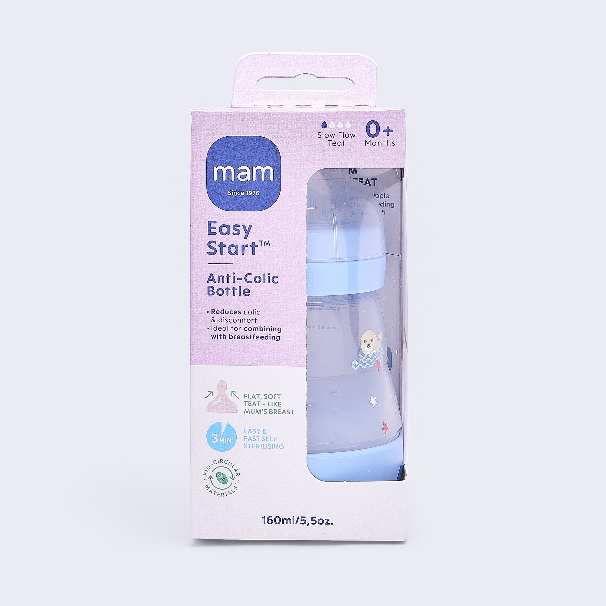 Mam Baby Easy Start Anticolic Silicone Bottle - 0 M+ | Sealife Blue - 160 Ml -  Pack of 1 image number 5