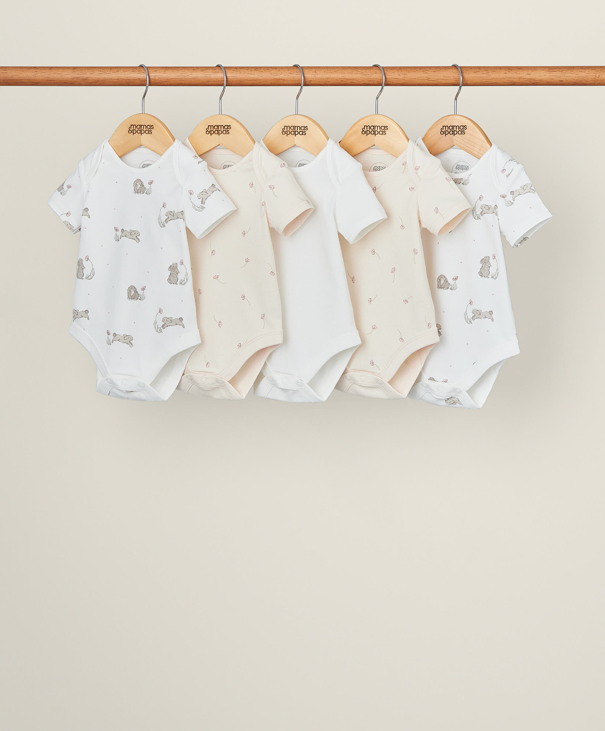 Bunny Floral Sleepsuits (Pack of 5) - Pink image number 1