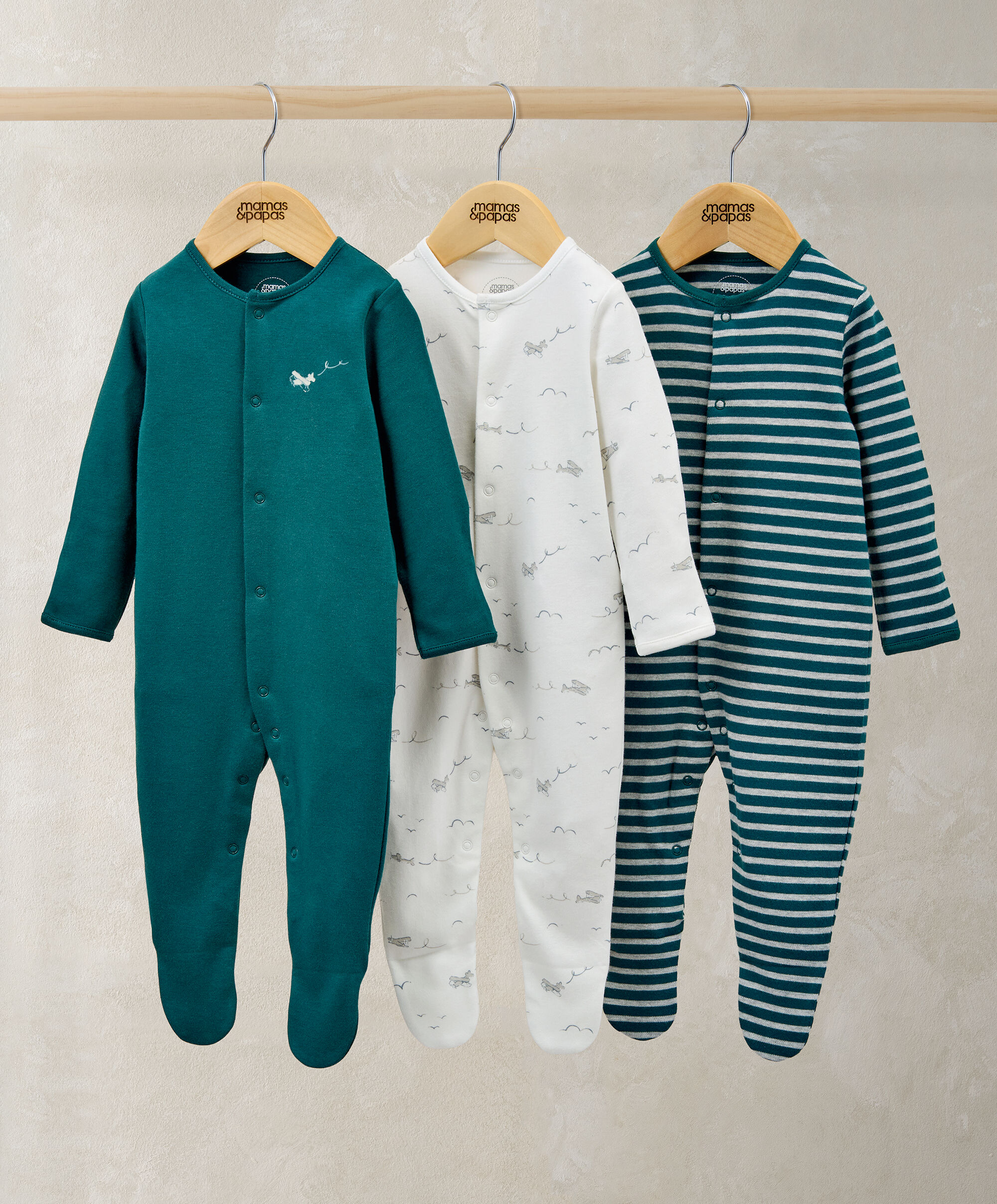 Sleepsuits (Pack of 3) - Planes Stripe image number 1