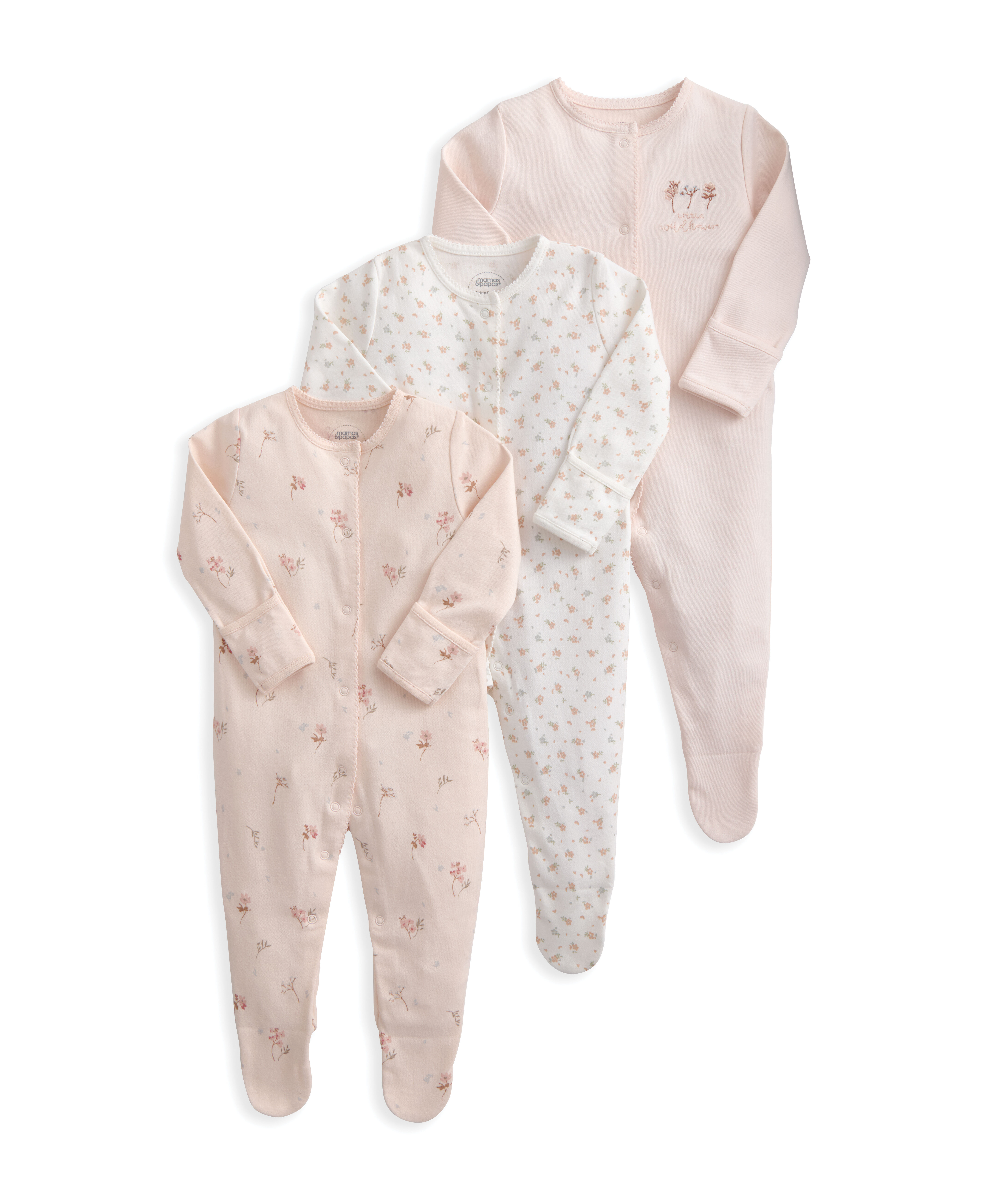 Peter Pan Collar Sleepsuits (Pack of 3) - Wildflower & Floral Prints image number 2