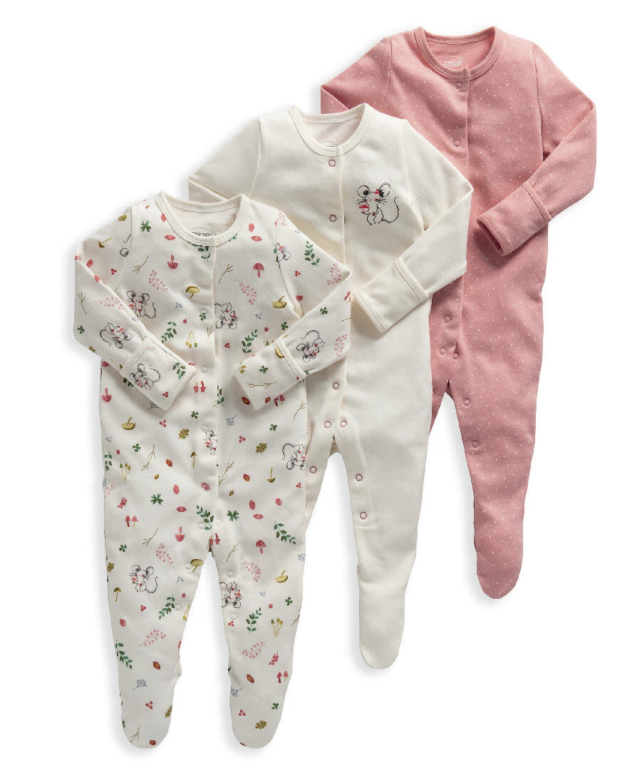Mouse Jersey Cotton Sleepsuits 3 Pack image number 1