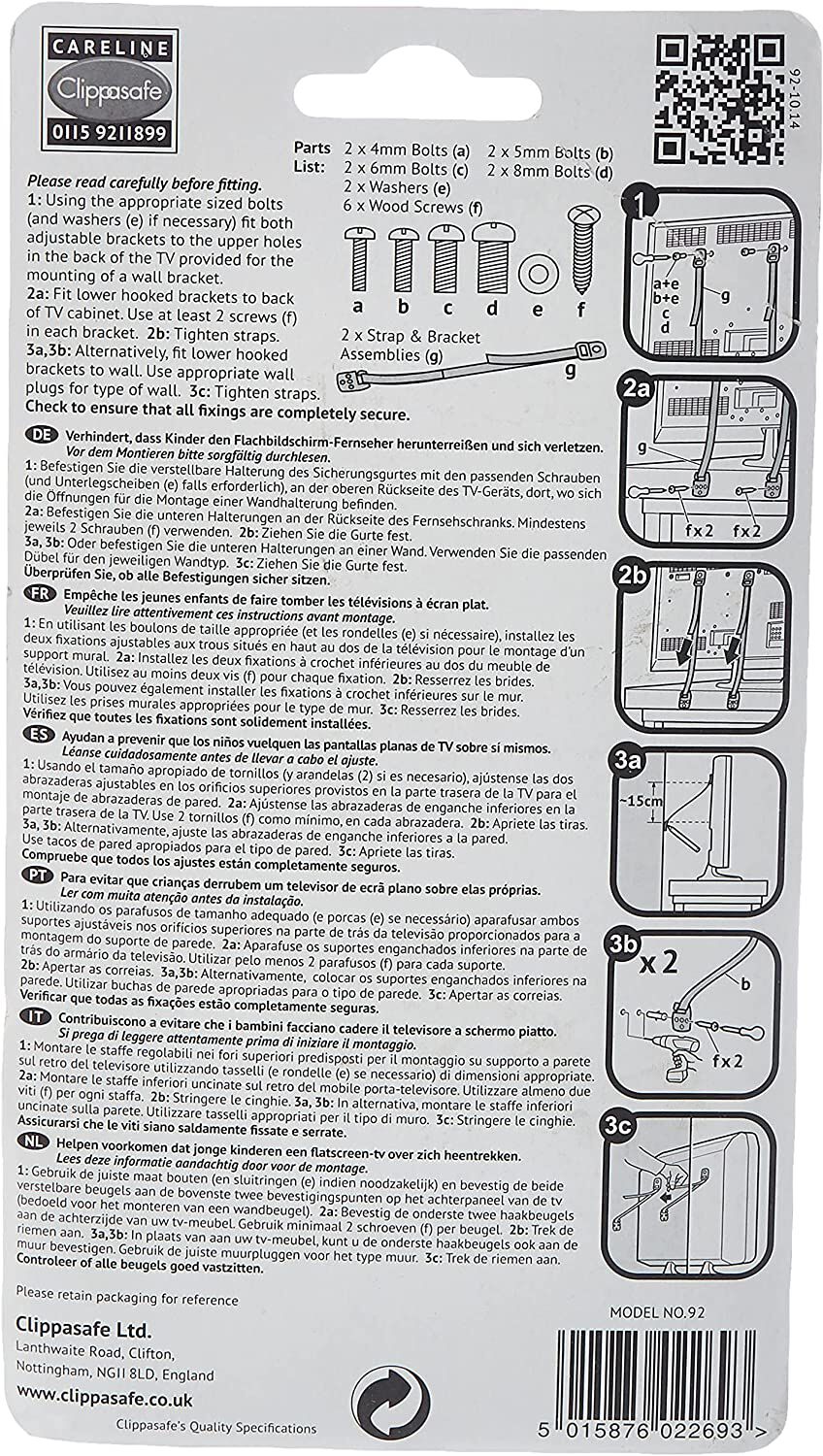 Clippasafe Anti-Tip TV Straps - Black image number 2