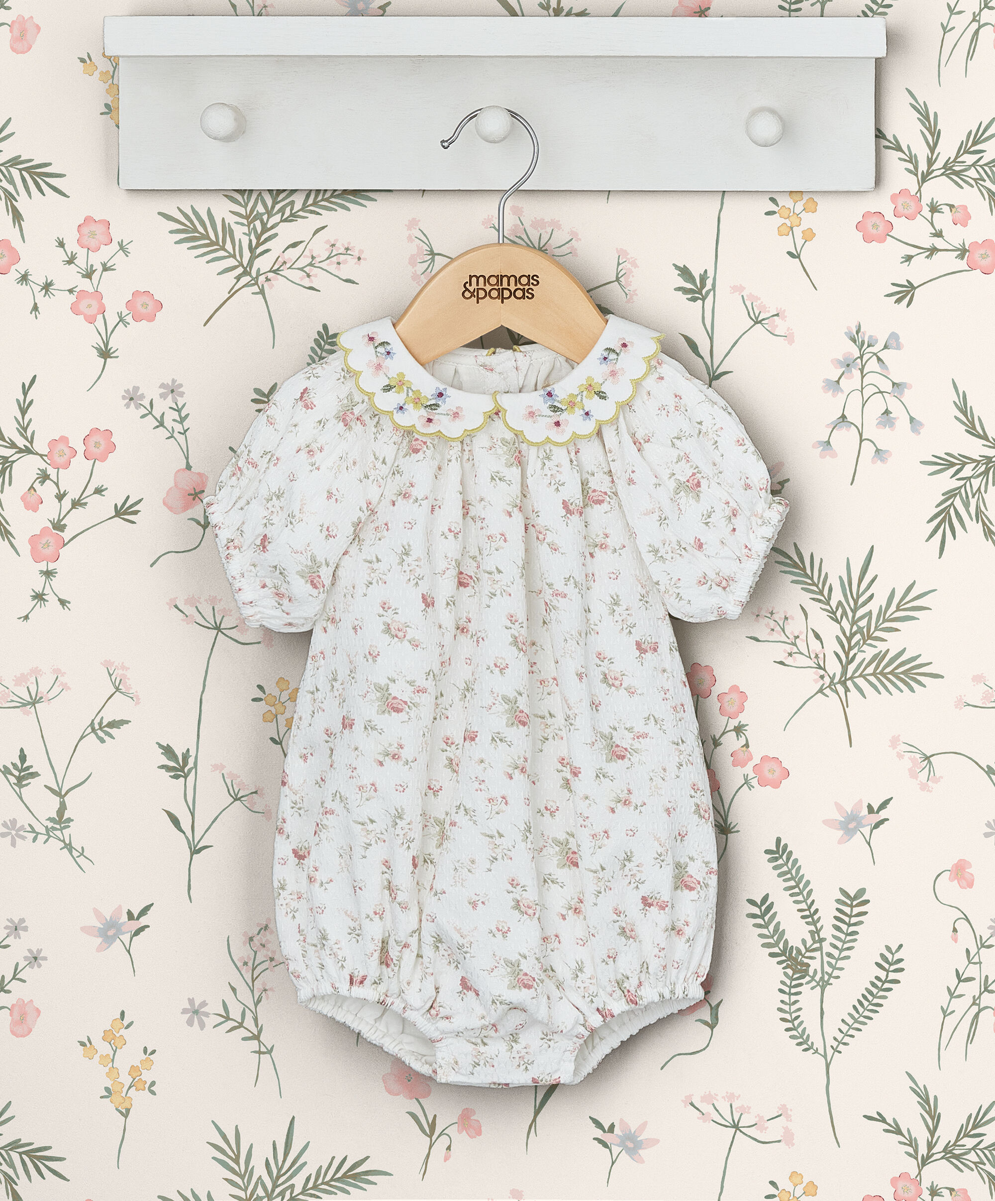 Floral Print Romper with Embroidered Collar image number 1