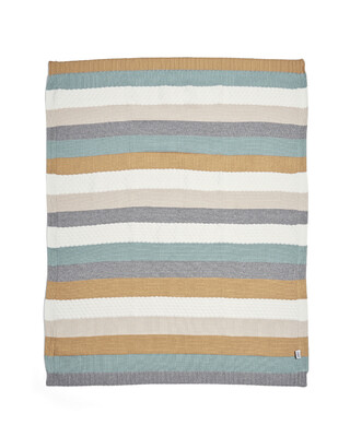 Welcome To The World Knitted Blanket - Blue Stripe