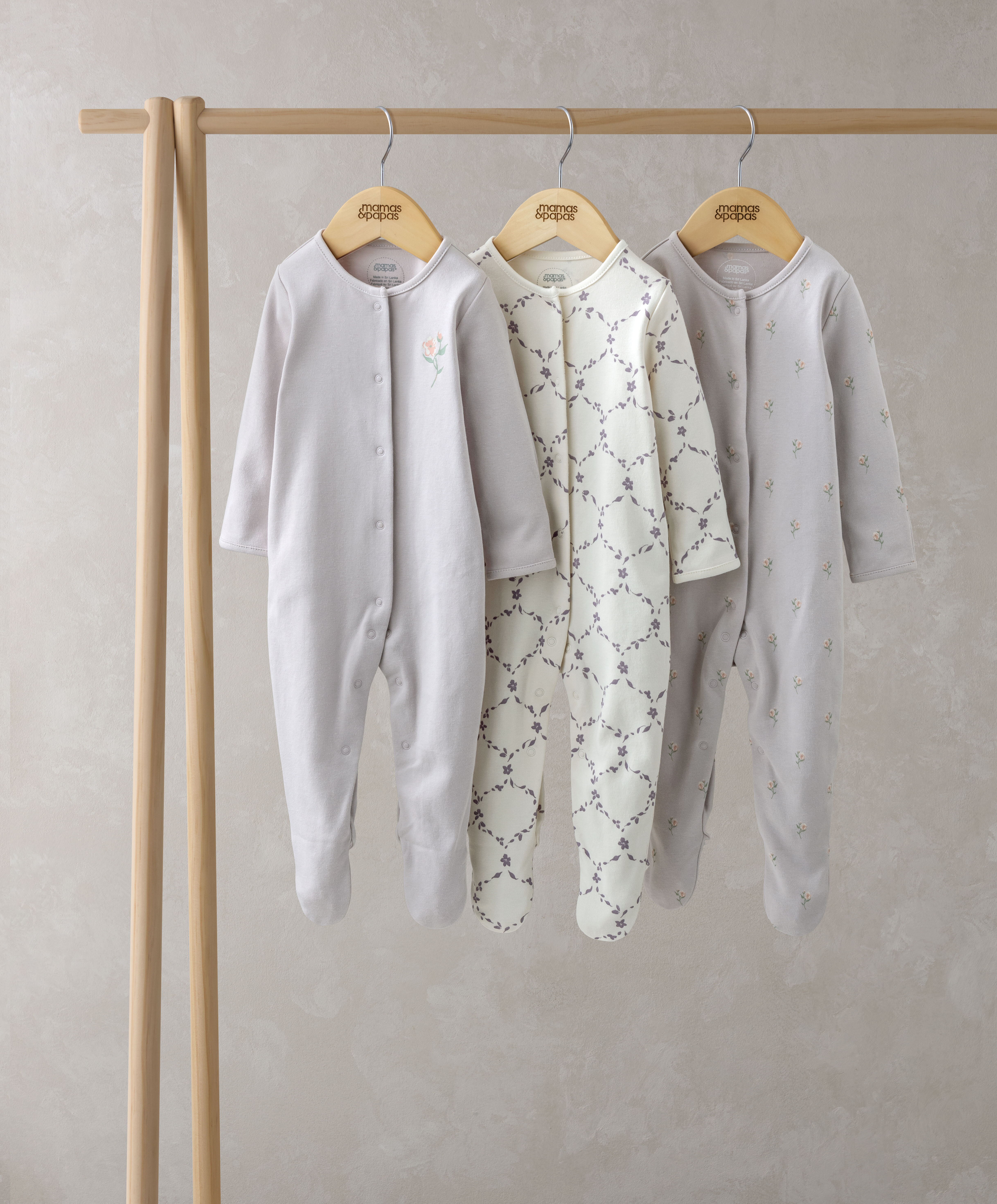 3 Pack Trellis Print Sleepsuits image number 1