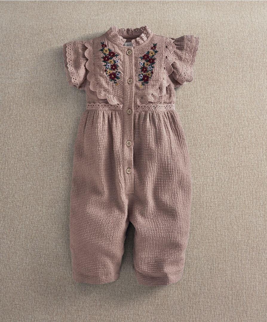 Pink Embroidered Romper image number 1