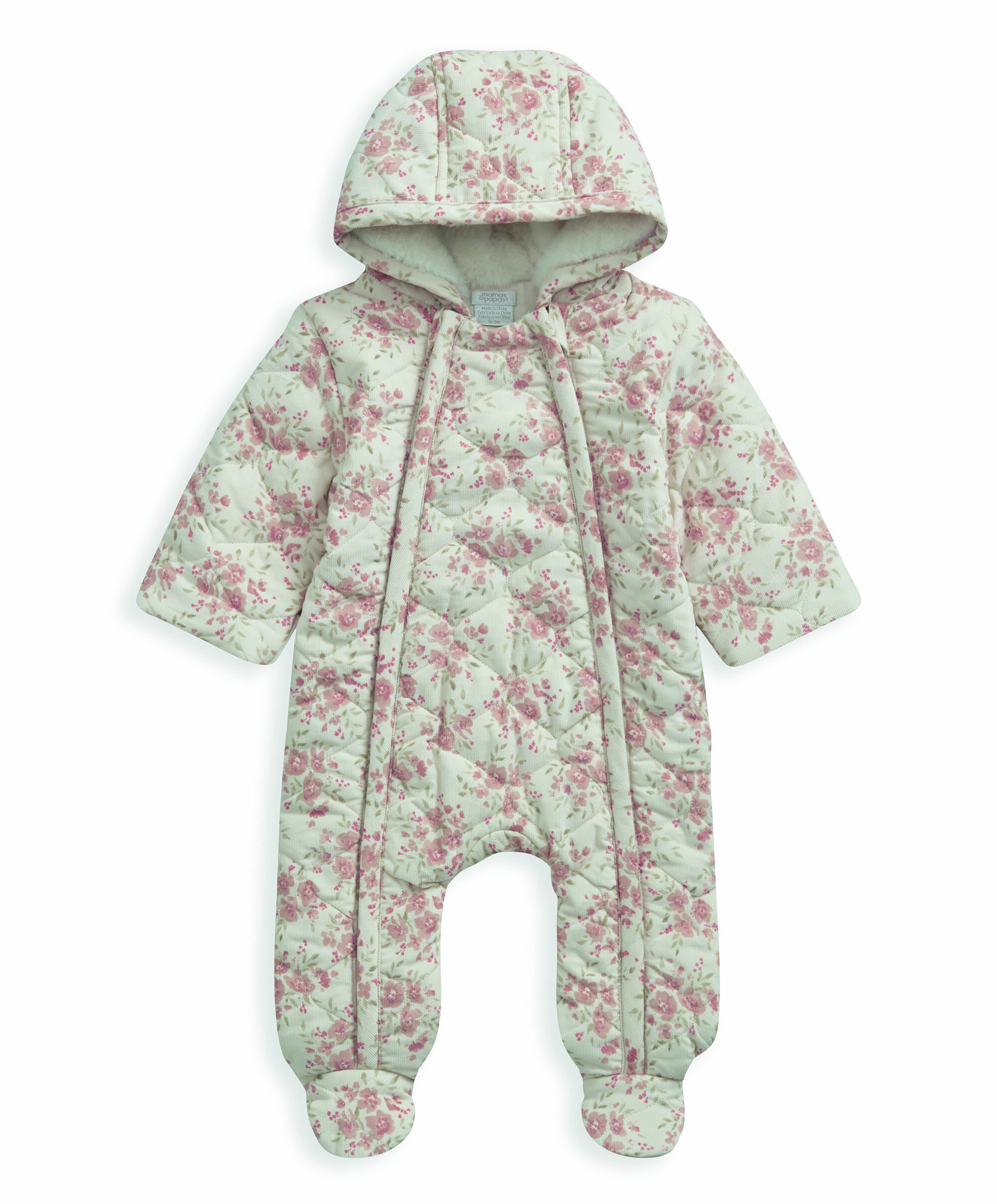 Neutral All Over Print Cord Quilted Pramsuit image number 2