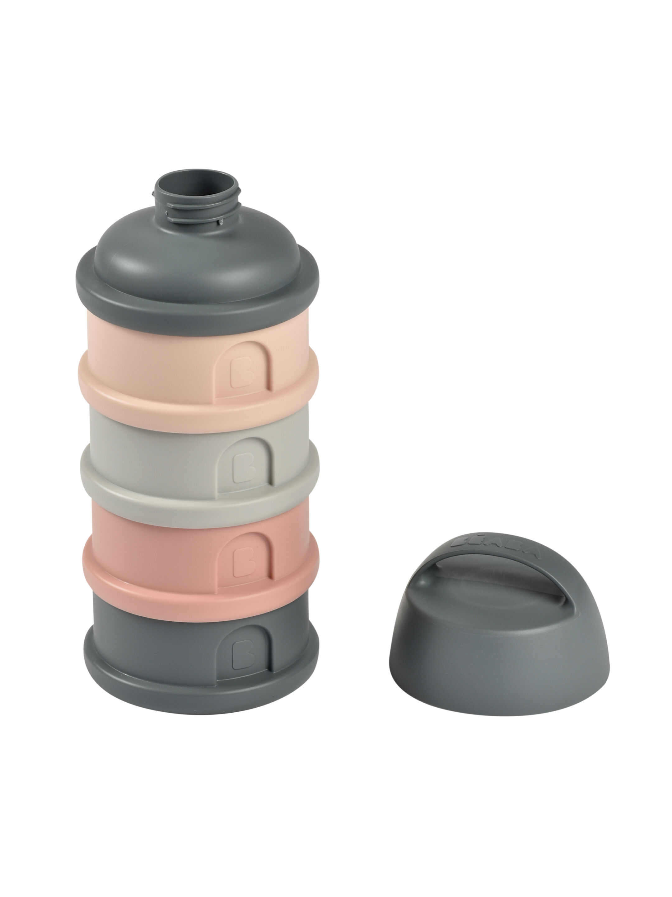 Beaba Formula Milk Container with 4 Compartments - Mineral Grey/Pink image number 2