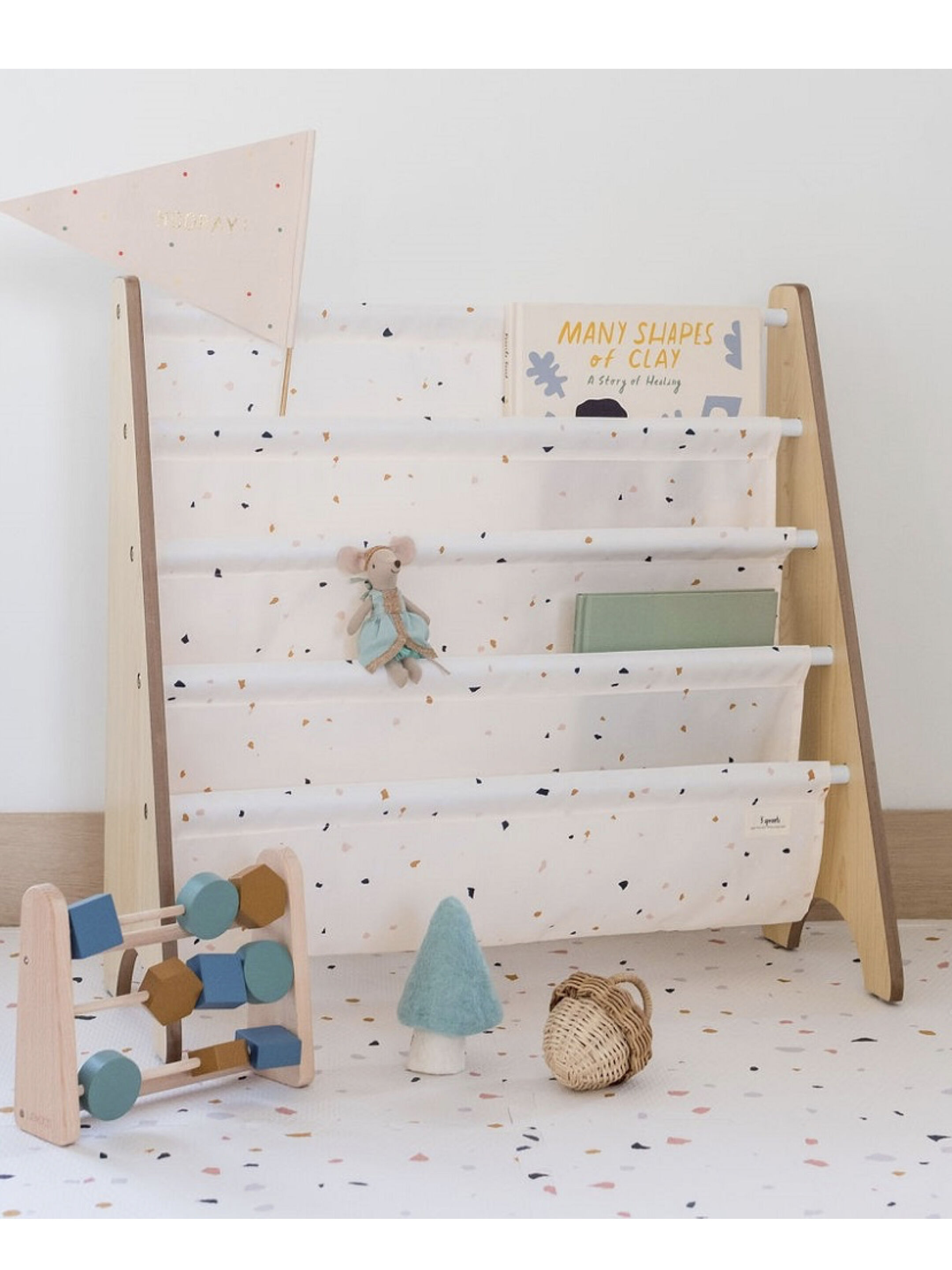 3 Sprouts Recycled Book Rack - Terrazzo Cream image number 4