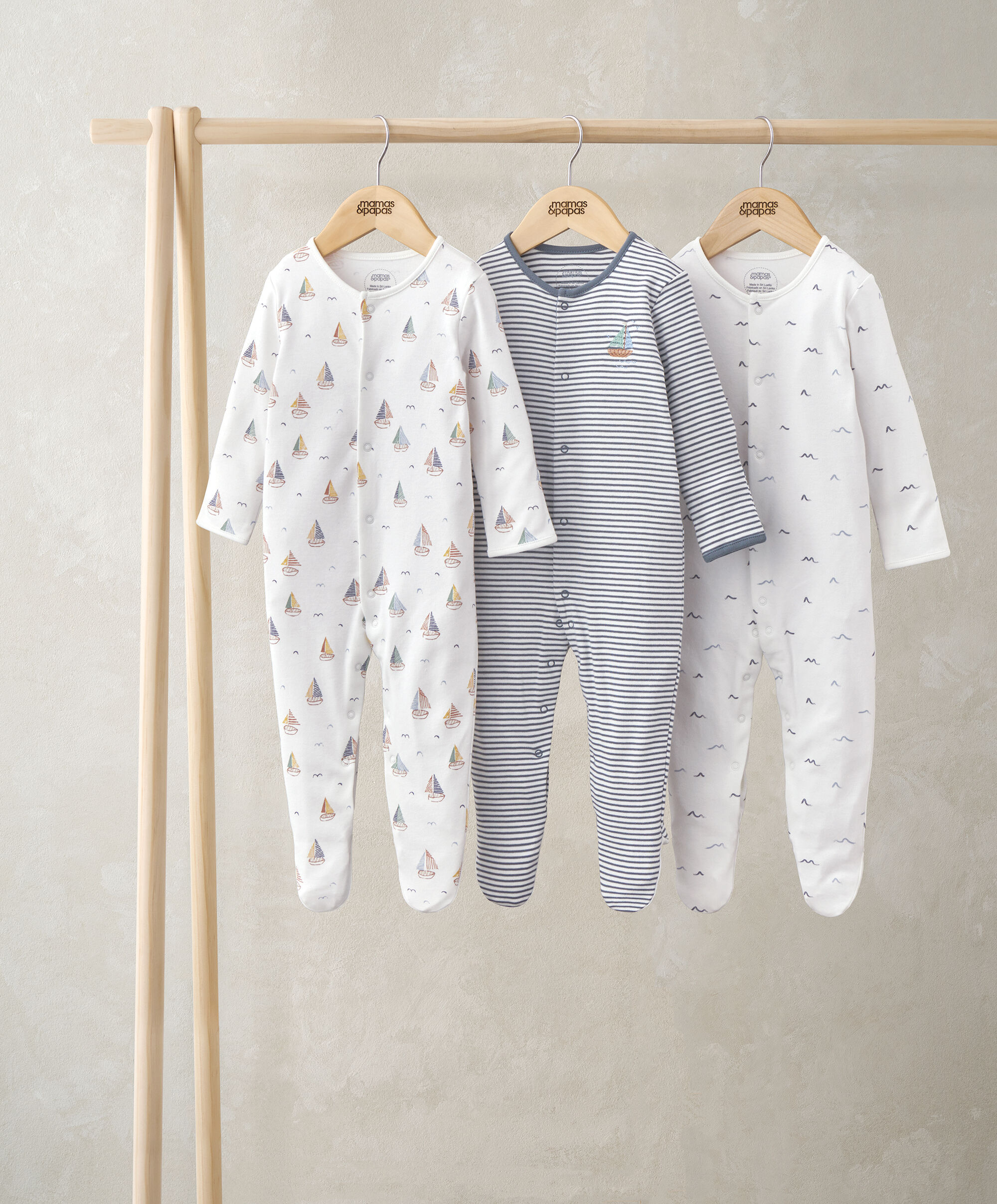 3 Pack Nautical Sleepsuits image number 1