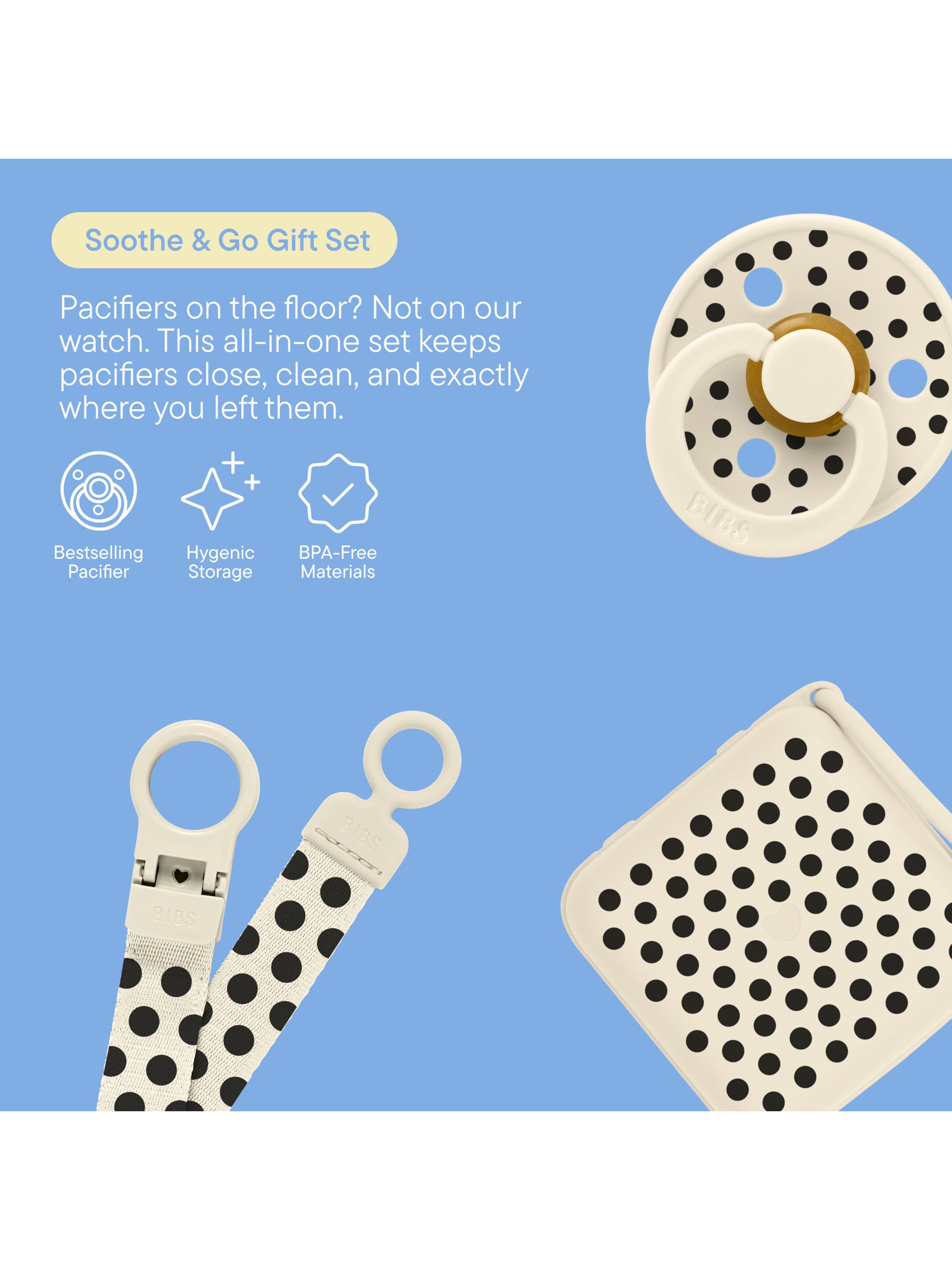 BIBS Gift Set Polka Soothe & Go Latex Size 2 Ivory Black image number 3