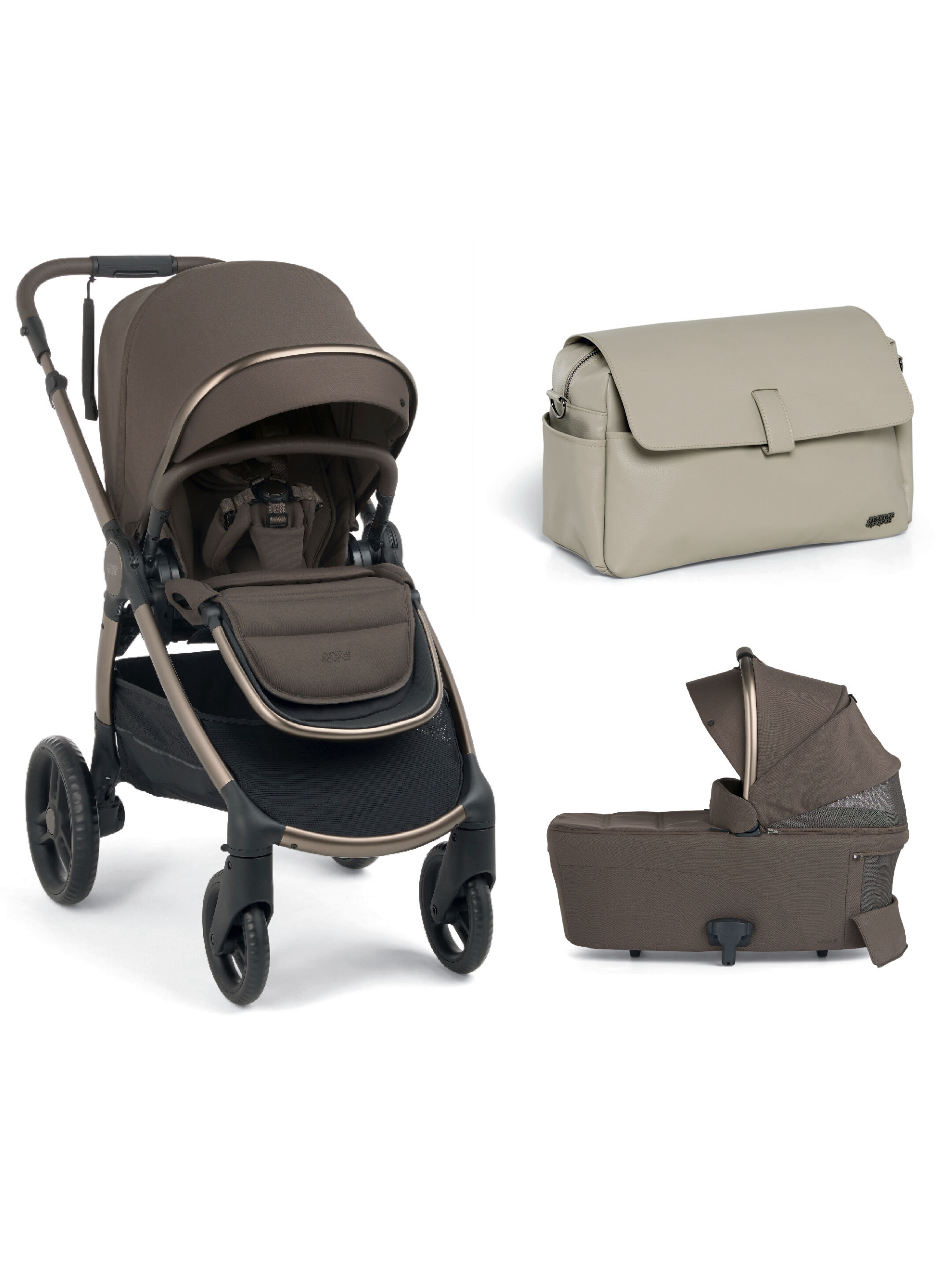 Ocarro 2 Pushchair and Carrycot Bundle with Stroller Organiser (3Pieces) - Crema image number 1