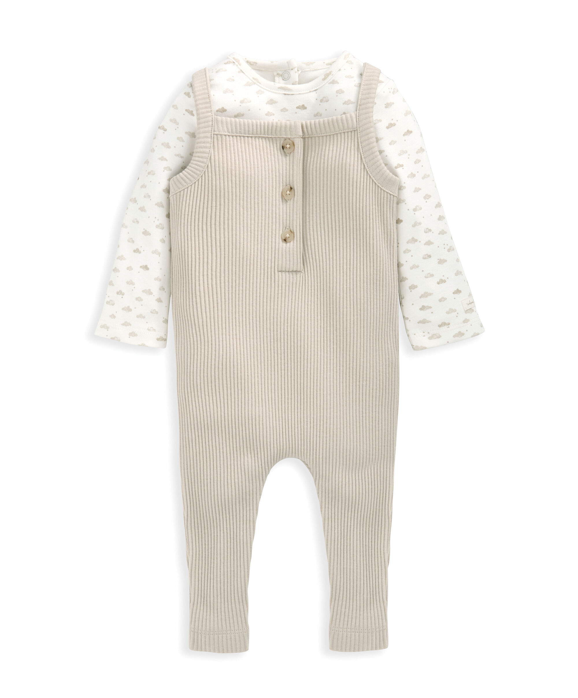 Ribbed Dungarees & Bodysuit Outfit Set - Oatmeal image number 4